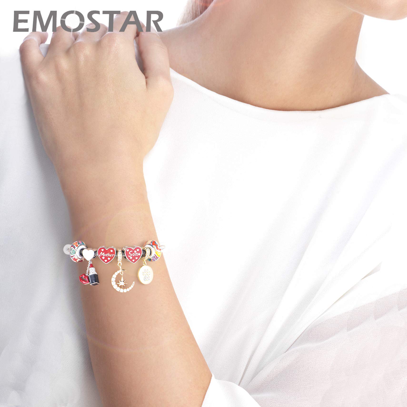 EMOSTAR Sterling Silver Family Theme Charms - Mother Father Daughter Son, Nana, Wife Husband, Godmother, Mom Crown, Sister Heart Beads | Perfect Gift for Mother's Day, Father's Day, Birthday & Anniversary | European Style Bracelet for Women & Men
