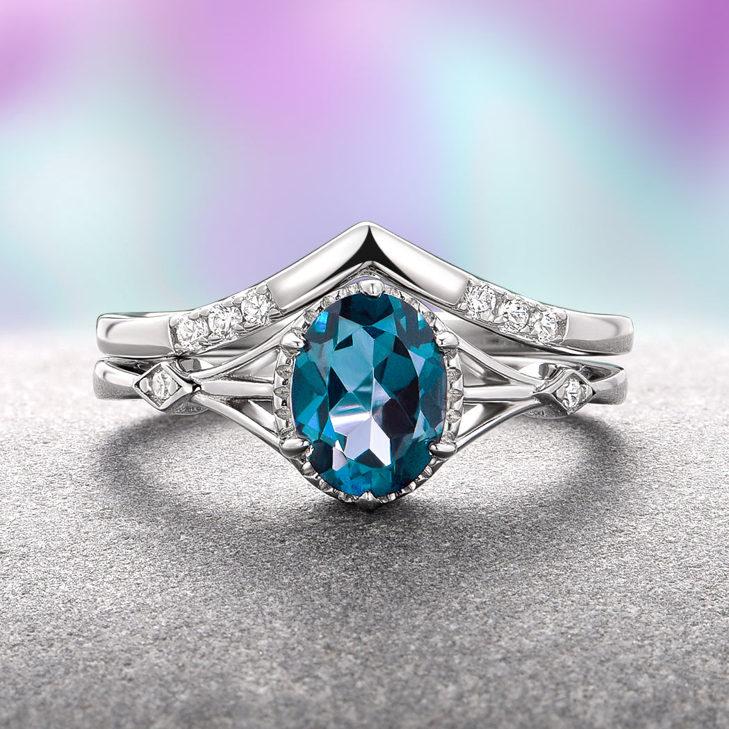 Celtic Natural London Blue Topaz Ring Set in Sterling Silver - Elegant Jewelry for Women, Perfect for Weddings, Anniversaries & Special Occasions