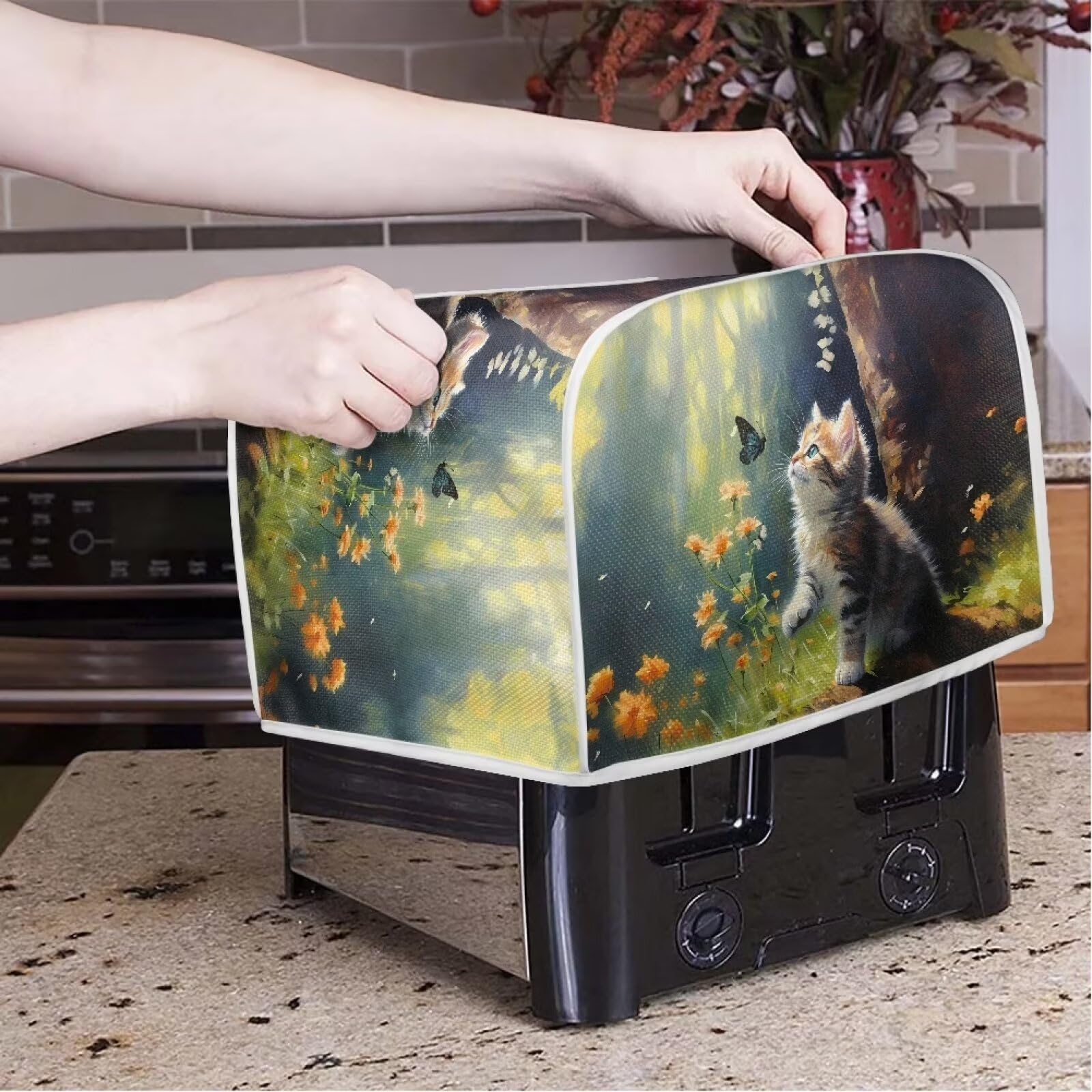 Cat Butterfly Toaster Cover - Anti-Dust & Fingerproof Kitchen Appliance Protector, Cute Microwave & Oven Decor Accessory for Stylish Kitchen Organization