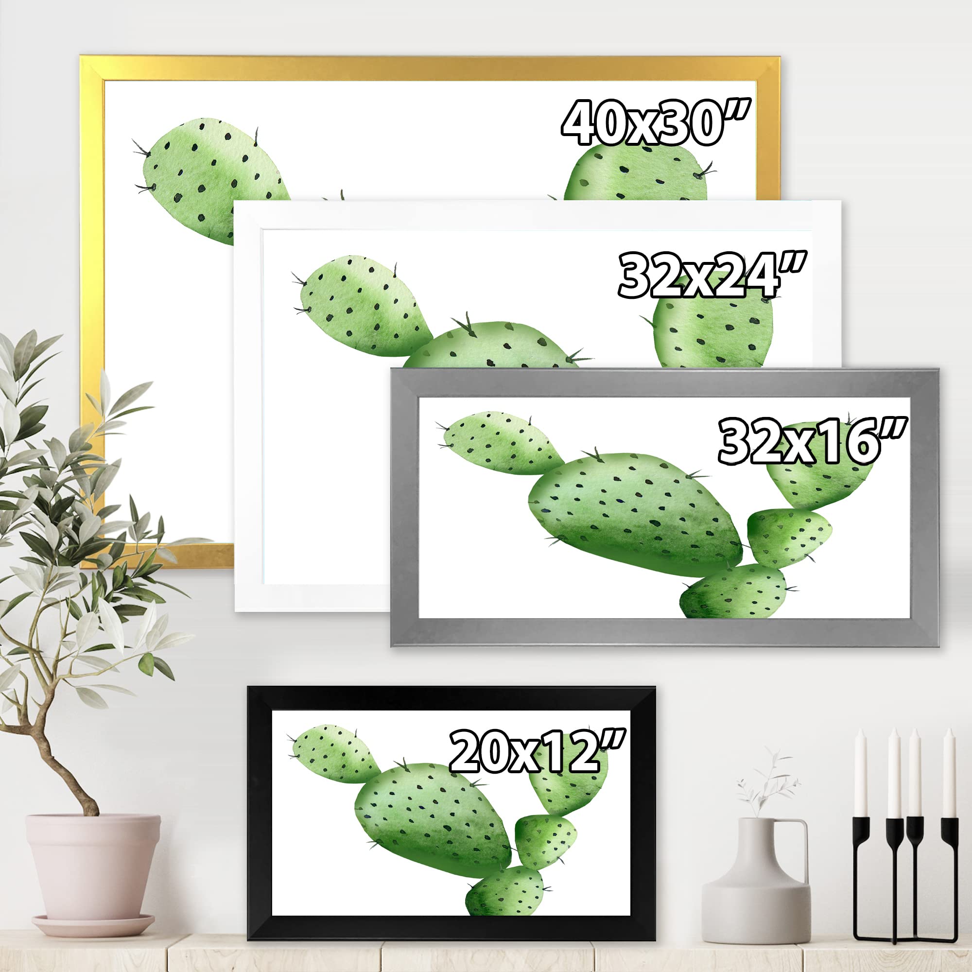 DesignQ Green Southwestern Cactus Tropical Framed Wall Art - Desert Inspired Home Decor for Living Room, Bedroom & Office | Ready to Hang Canvas Print