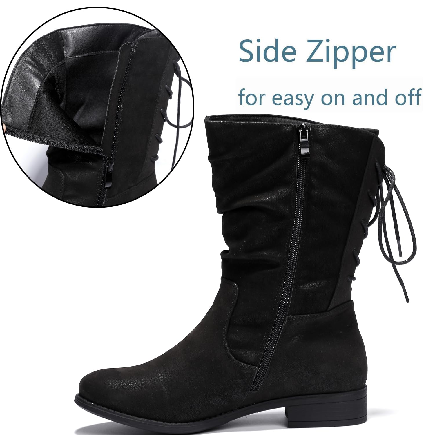 Luoika Women's Wide Width Ankle Boots - Black & Brown Low Heel Side Zipper Booties for Comfort & Style | Perfect for Work, Casual Outfits & Fall/Winter Fashion