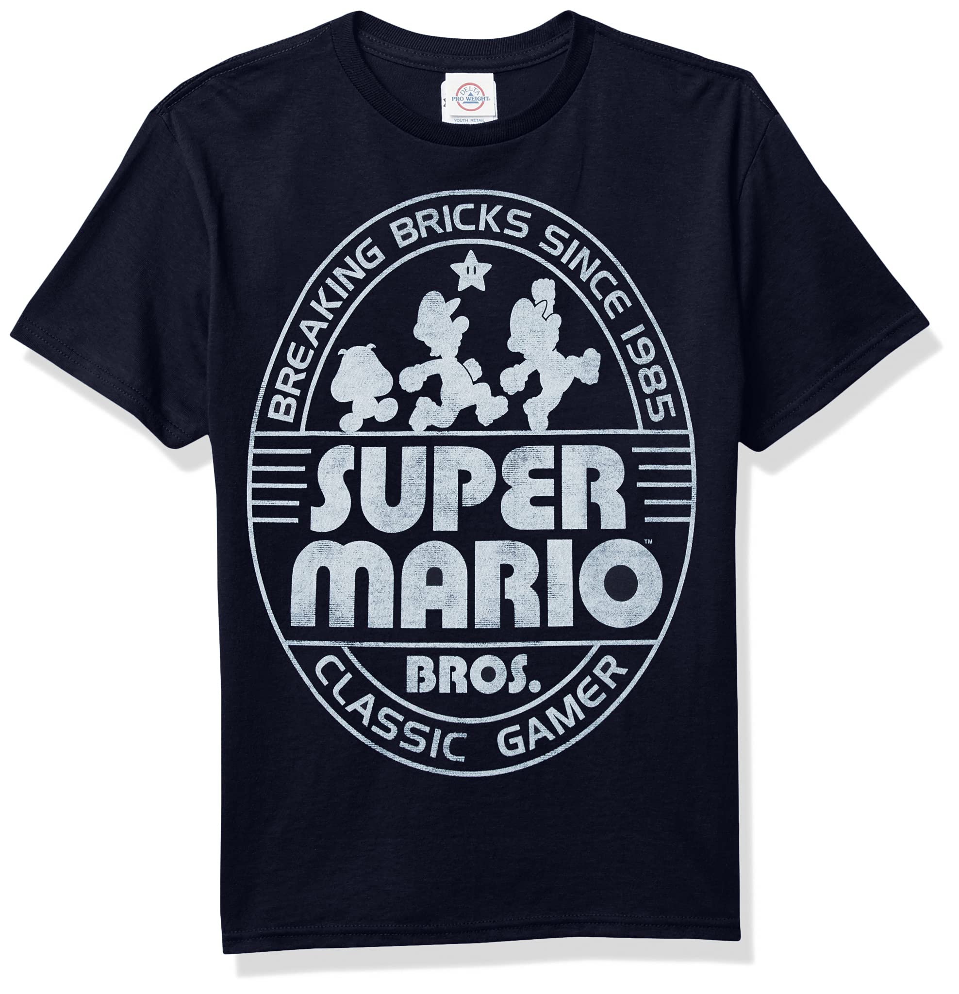 Nintendo Classic Gamer Boy's Premium Solid Crew Tee - Retro Gaming T-Shirt for Men - Comfortable Cotton Shirt for Casual Wear & Video Game Fans