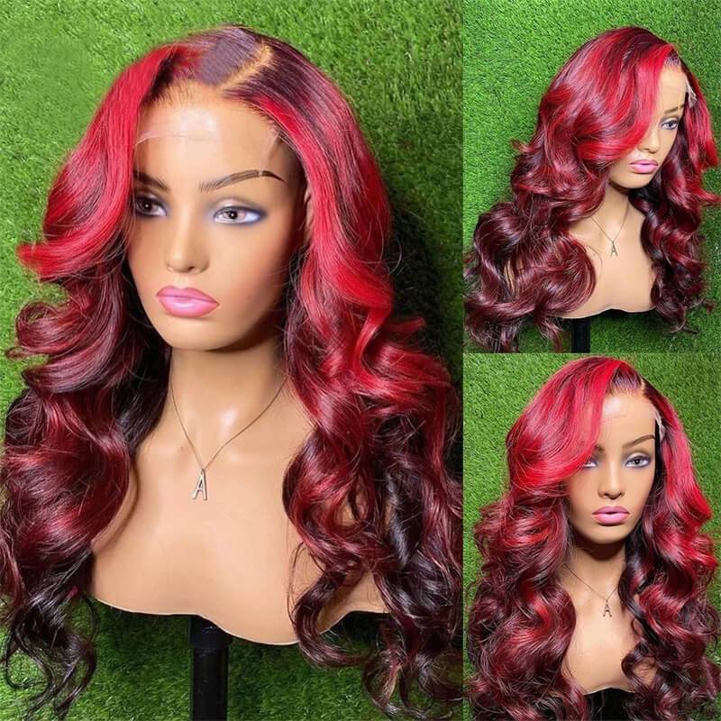 Eullair 13x4 Lace Front Wig - Colored Skunk Stripe Ombre Body Wave Human Hair (Perfect for Cosplay, Halloween & Daily Fashion)