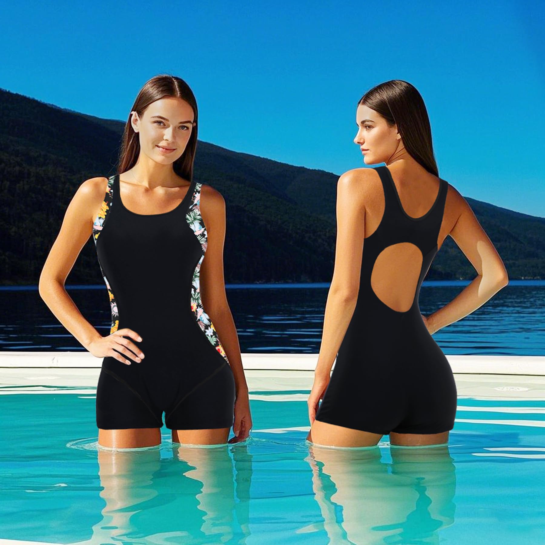 Zando Women's One Piece Swimsuit - Tummy Control Boyleg Swimwear with Boyshorts for Swimming, Beach & Water Sports | Sporty Bathing Suit for Women