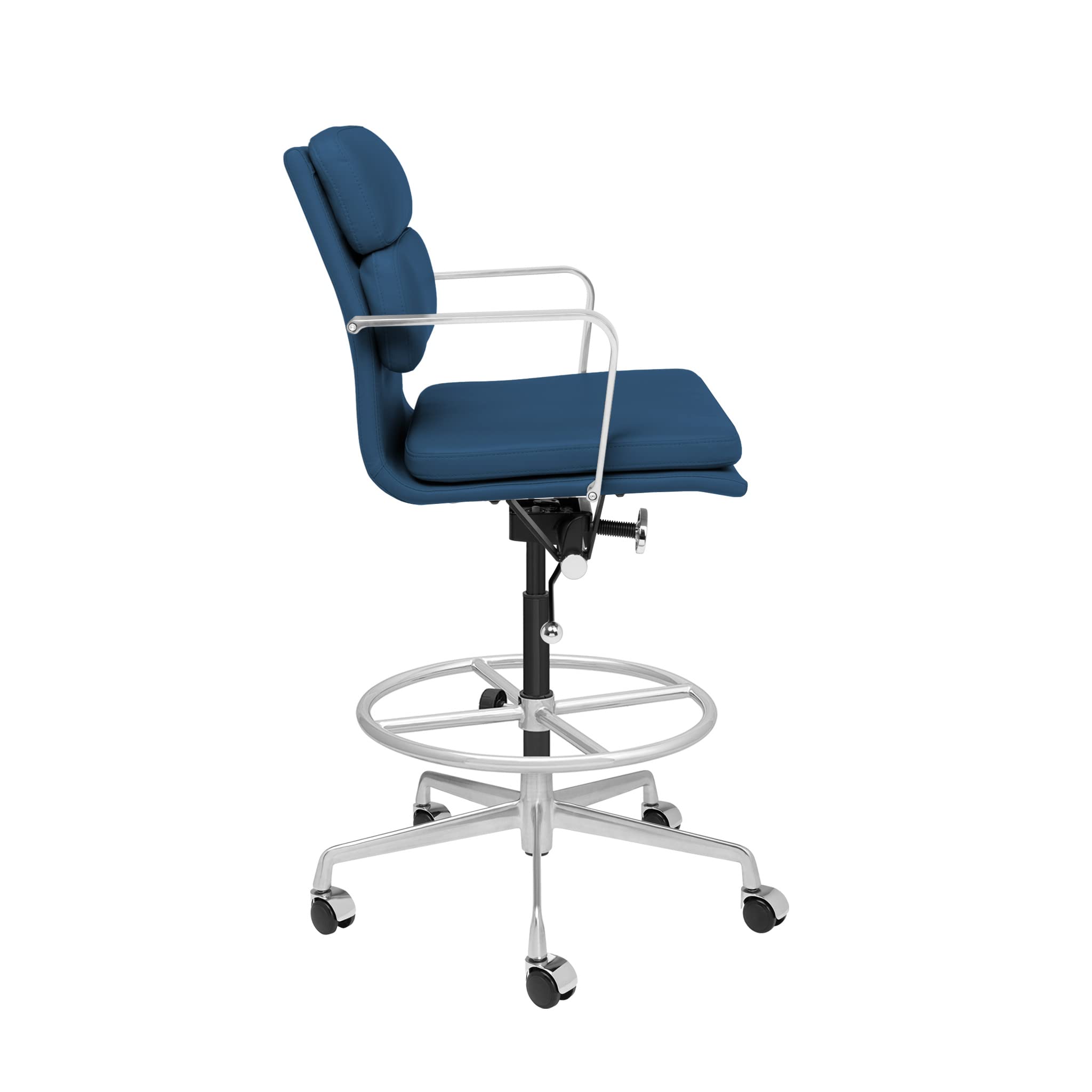 Laura Davidson SOHO II Ergonomic Drafting Chair for Standing Desks - Adjustable Height Padded Office Chair with Armrests & Cushion, Faux Leather Executive Chair in Blue - Perfect for Home Office, Studio, and Commercial Workspaces