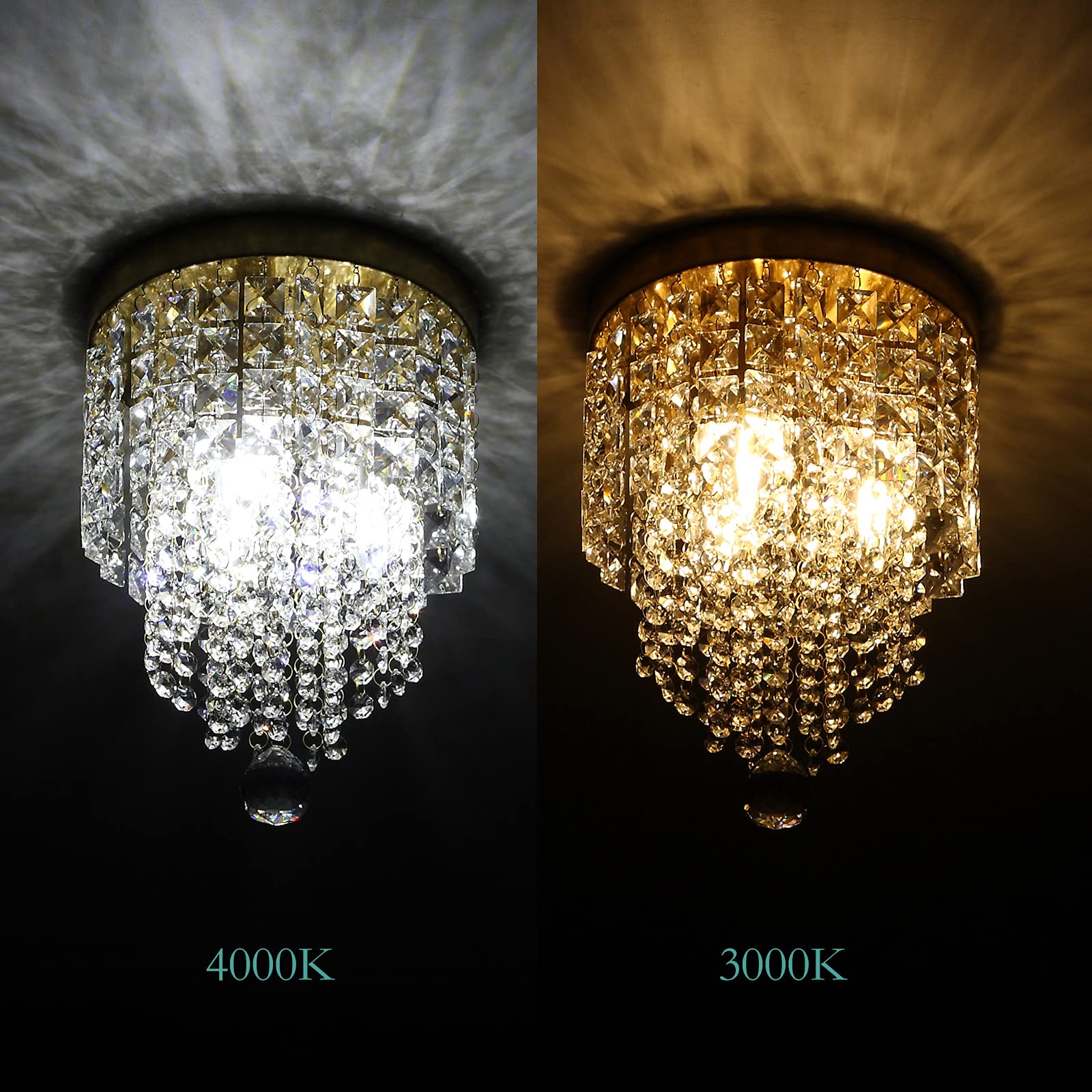 Modern Small 3-Light Gold Crystal Chandelier - Flush Mount Ceiling Pendant Lighting Fixture for Bedroom, Hallway, Living Room, Kitchen & Dining Room - Elegant Home Decor & Ambient Lighting Solution