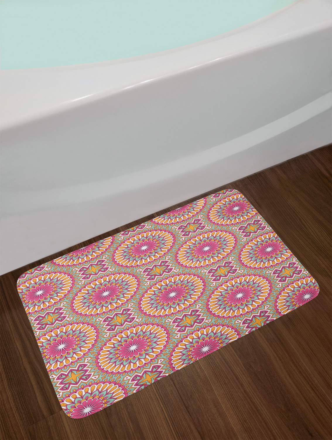 Ambesonne Non-Slip Folkloric Bath Mat - South Eastern Mandala Floral Design, Plush Bathroom Decor Rug 30