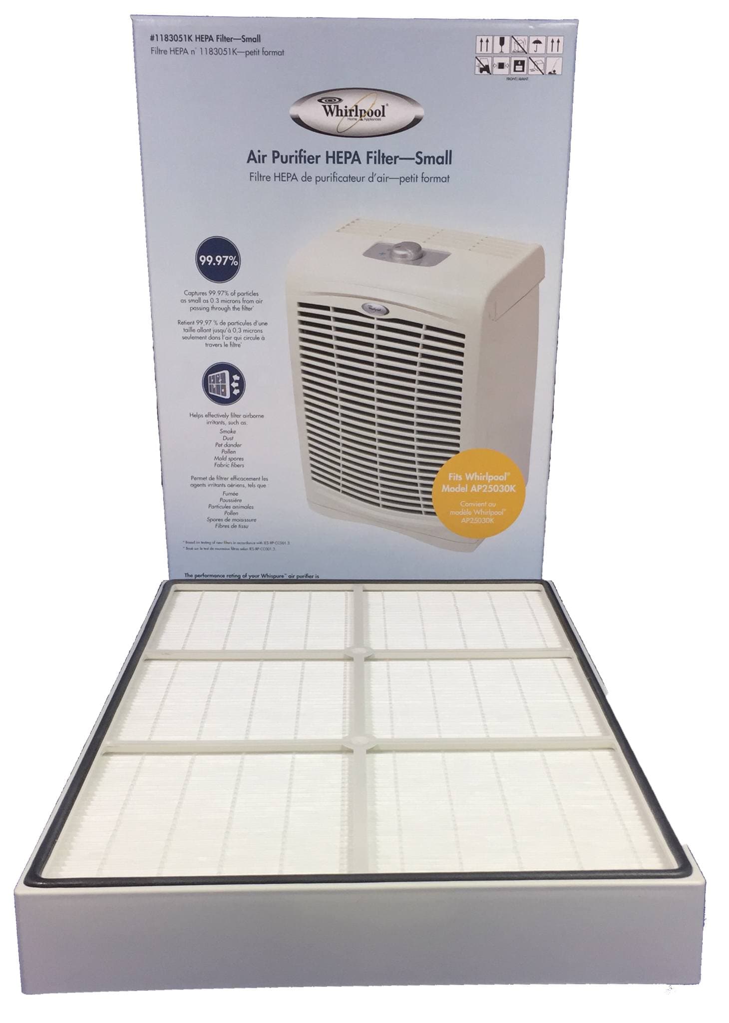 Whirlpool 1183054K Genuine HEPA Replacement Filter - Compatible with Whispure AP450 & AP510 Air Purifiers - Improves Indoor Air Quality for Allergy Relief & Cleaner Breathing