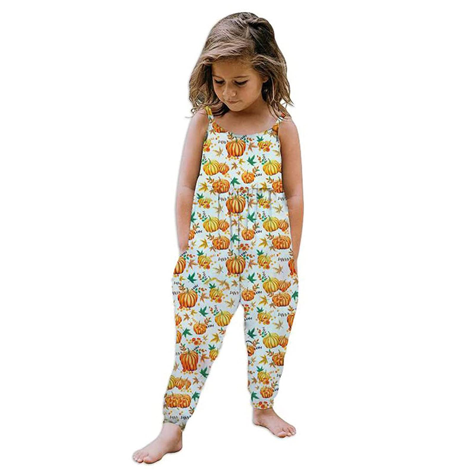 Adorable Baby Girl Jumpsuit with Straps & Pockets - Cute Cartoon Romper for Toddlers | Halloween Pumpkin Costume & Everyday Playwear