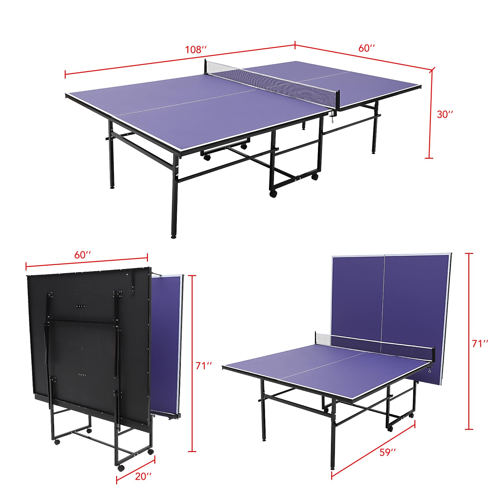 Premium Indoor/Outdoor Portable Ping Pong Table - Professional Grade Table Tennis Set with Net, 2 Paddles & 3 Balls for Adults & Teens | Perfect for Backyard, Garage, Office or School Games