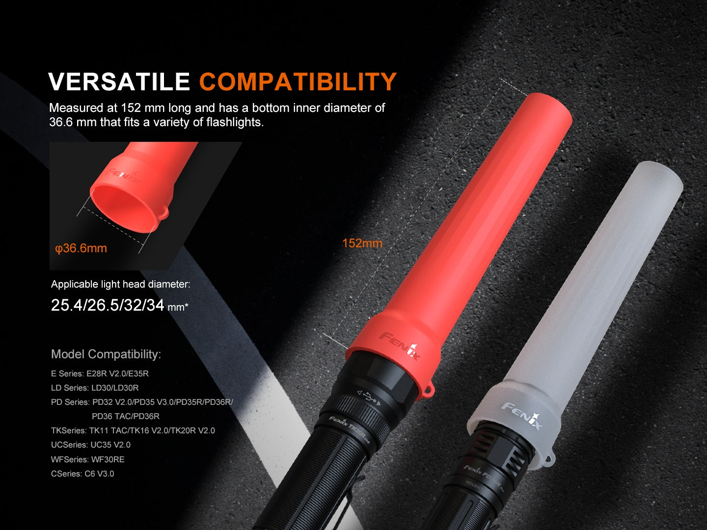 Fenix AOT 03 Soft Silicone Traffic Wand - High Visibility Safety Baton for Roadside Emergencies & Nighttime Construction Work