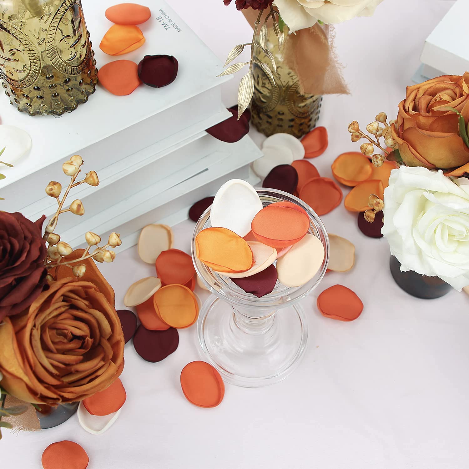 400pcs Burnt Orange Silk Rose Petals - Fall Wedding Decor, Artificial Flower Petals for Wedding Aisle, Flower Girl, Cake Decoration & Autumn Party Scatter