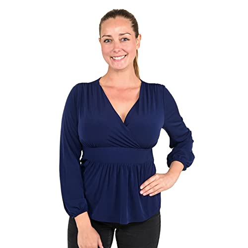 SHOP LC DELIVERING JOY TAMSY Women's Navy Blue Long Sleeve Blouse - Breathable & Quick-Dry Comfort Shirt Size M - Perfect for Work, Office & Casual Wear - Great Birthday Gift for Her
