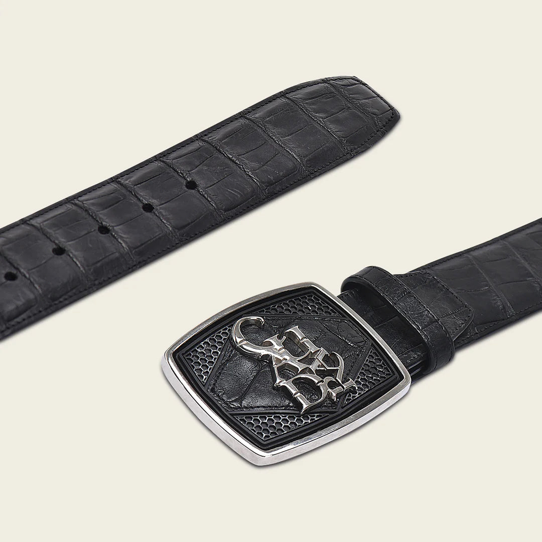 CV500AL Men's Casual Fashion Alligator Leather Belt - Stylish Black Genuine Leather Strap for Jeans, Pants & Formal Wear | Perfect for Everyday Use, Office & Special Occasions