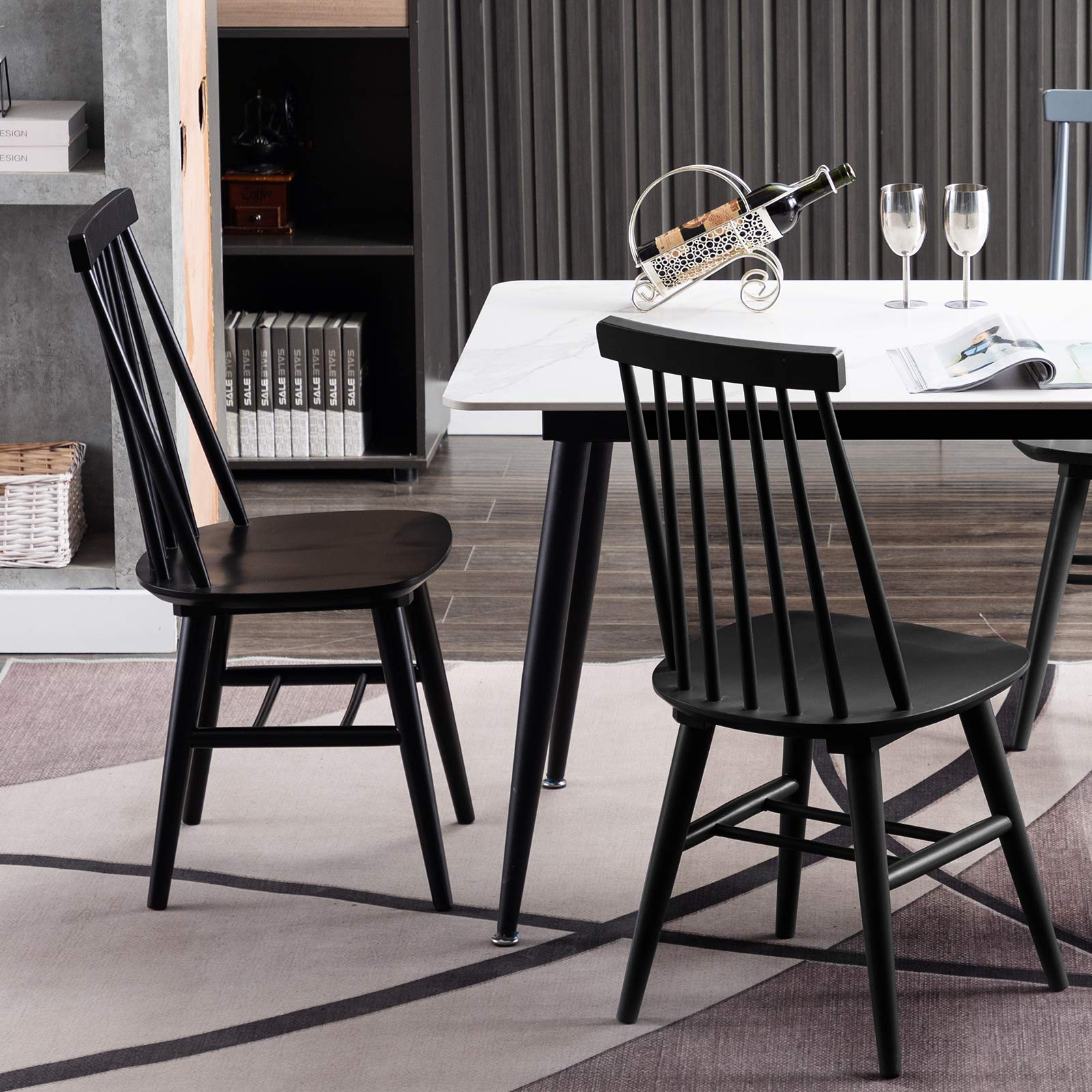 DUHOME 2-Piece Wooden Dining Chairs Set - Windsor Style Slat Back Kitchen Chairs for Dining Room, Black - Perfect for Farmhouse & Modern Home Decor