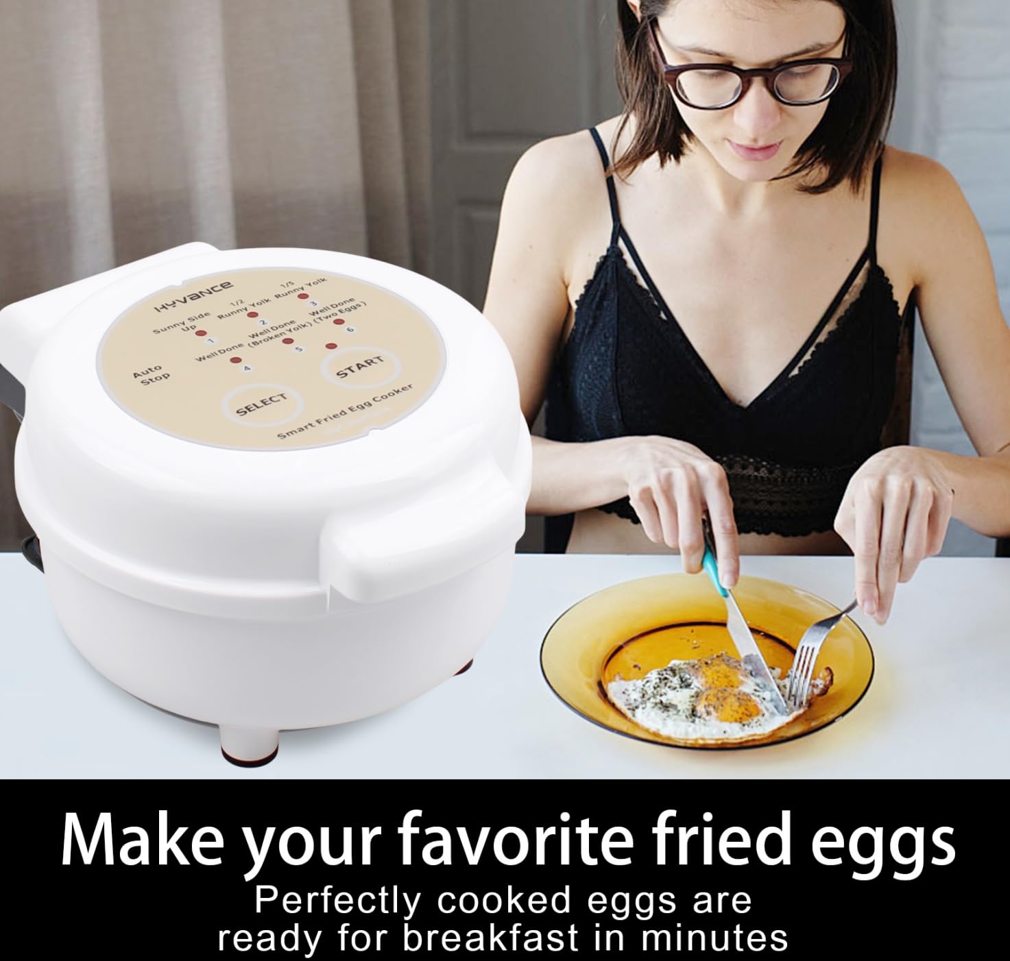 Smart Fried Egg Cooker - Make 6 Eggs (Sunny Side Up, Over Easy) with Auto Shutoff & Sound Alarm | Non-Stick Coating & Patented Design | Perfect for Breakfast, Brunch, or Meal Prep
