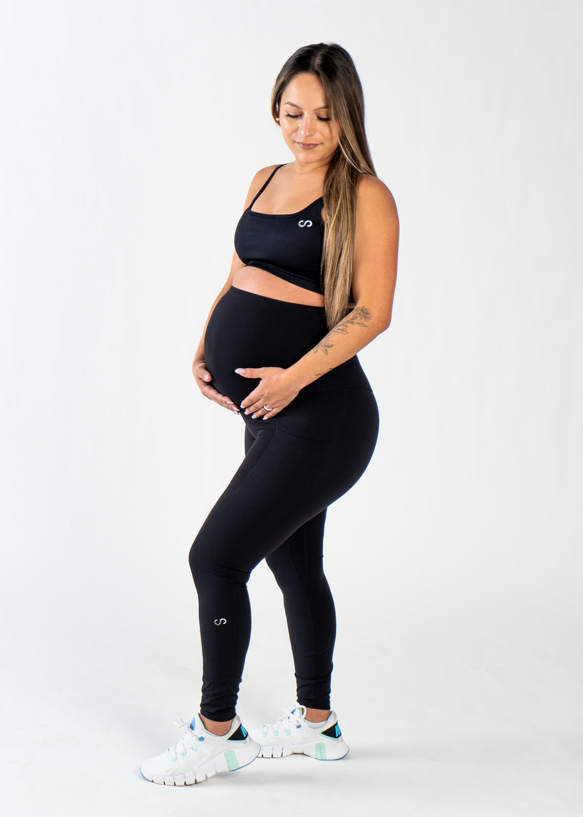 NKD Maternity Leggings with Pockets - Soft Stretchy Pregnancy Yoga Pants for Women | Black | Perfect for Workouts, Running & Everyday Comfort