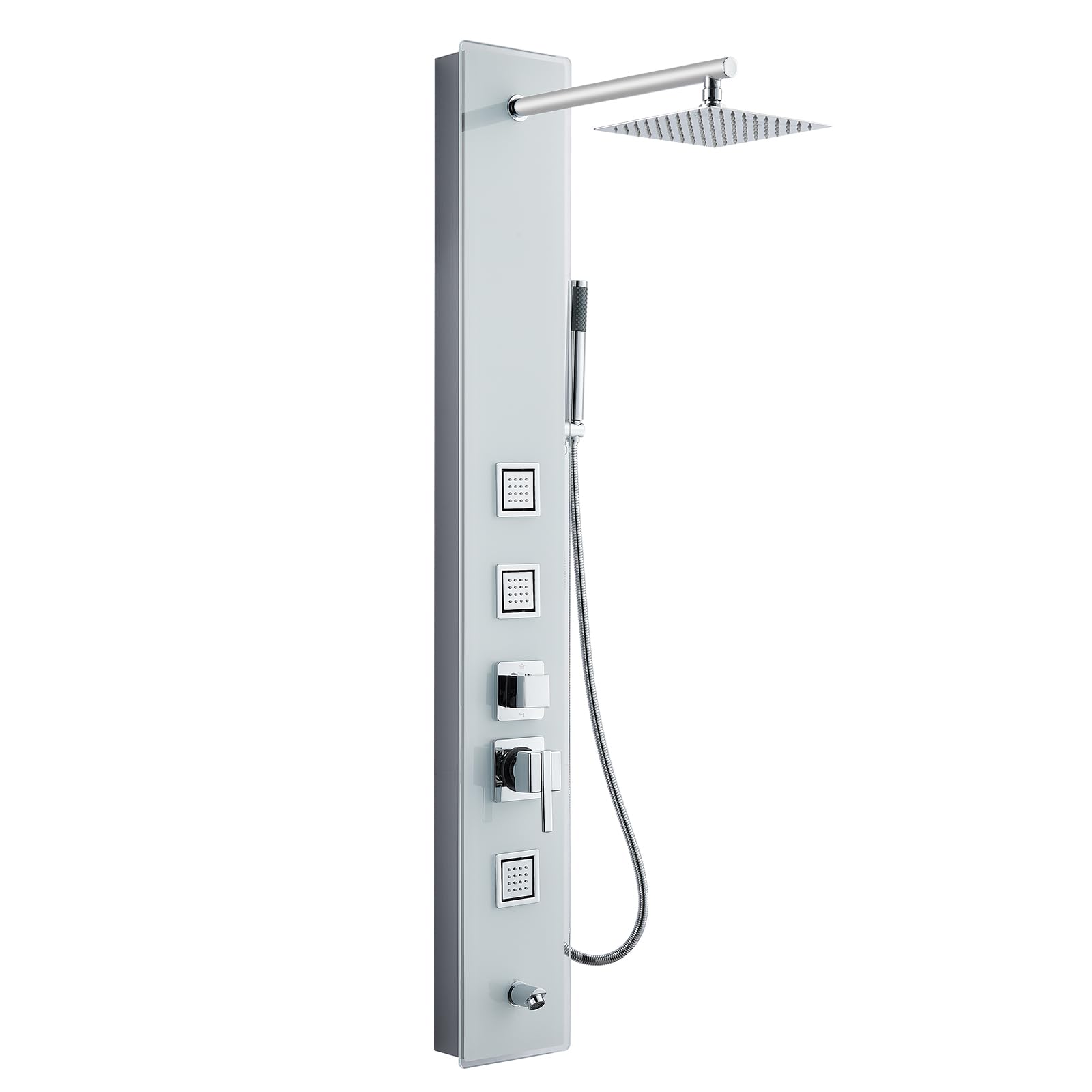 Premium White Tempered Glass Shower Panel Tower System - 304 Stainless Steel Wall Mounted Shower Column with 8
