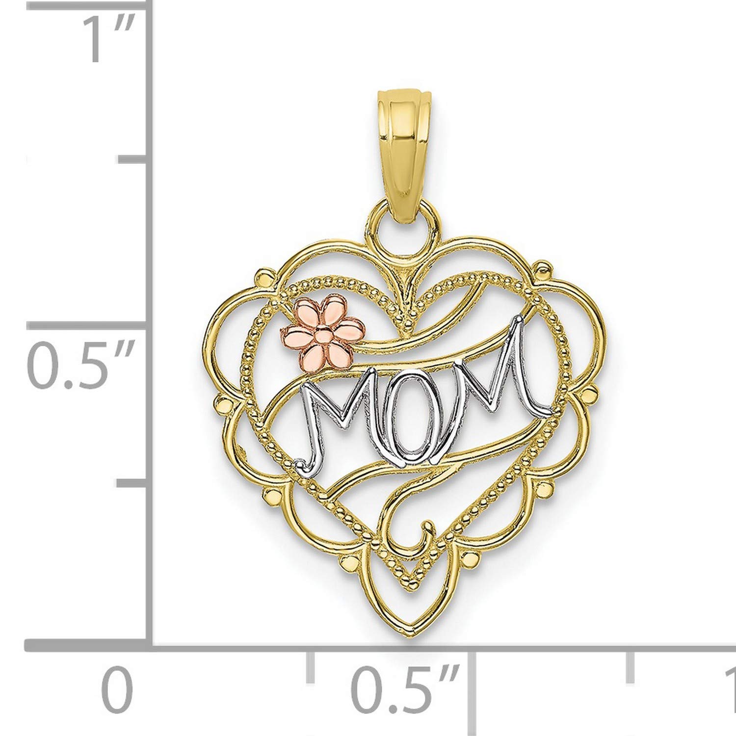 10k Two Tone Gold Heart Flower Charm for Mom - 16mm x 16mm - Perfect for Necklaces, Bracelets & Jewelry Making - Ideal Gift for Mother's Day, Birthday & Special Occasions