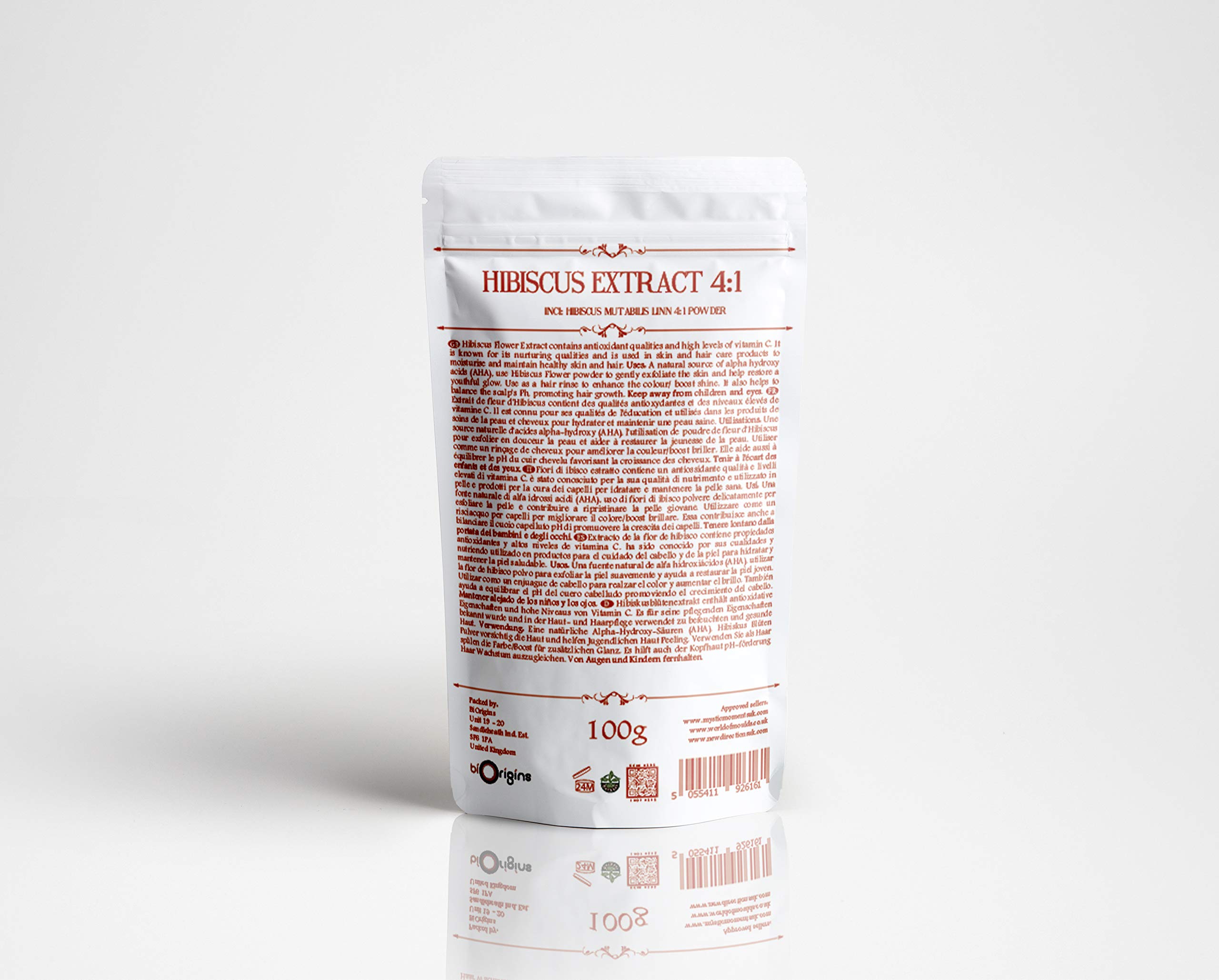 Organic Hibiscus Extract 4:1 Powder - 100g | Premium Herbal Supplement for Skin Care, Weight Loss & Detox | Perfect for Teas, Smoothies & DIY Beauty Products