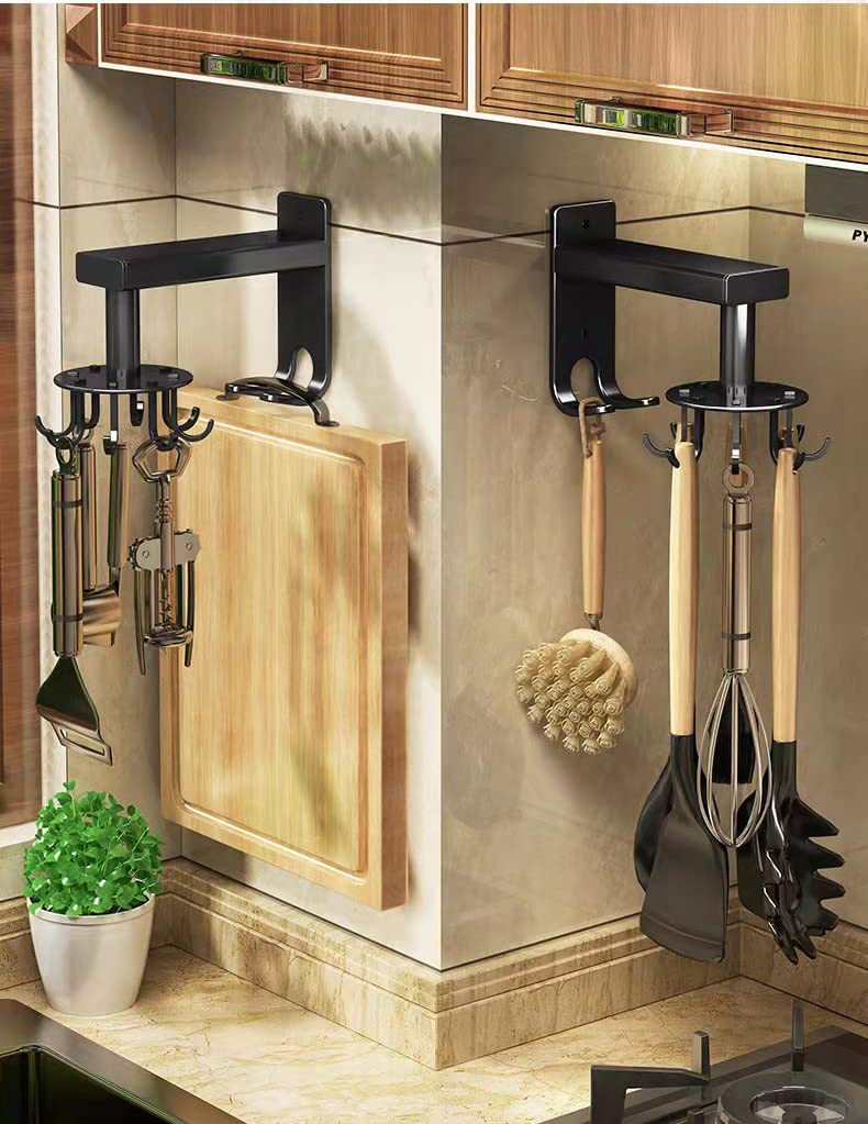 Rotatable Kitchen Utensil Holder with 8 Hooks - Space Saving Organizer for Spoons, Spatulas & Tools - Perfect for Kitchen Countertop or Bathroom Storage