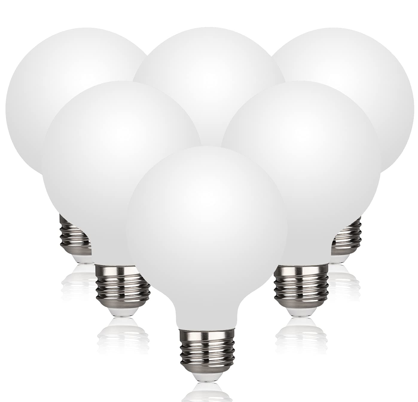 6 Pack G25(G80) Globe LED Light Bulbs - 5W Dimmable (40W Equivalent), Warm White 2700K, 500LM, E26 Base, Milky Filament - Perfect for Vanity, Makeup Mirror, Bathroom & Bedroom Lighting