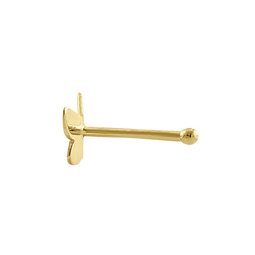 14K Solid Yellow Gold Tiny Butterfly Nose Stud - Dainty & Hypoallergenic Straight Nose Ring for Everyday Wear & Special Occasions