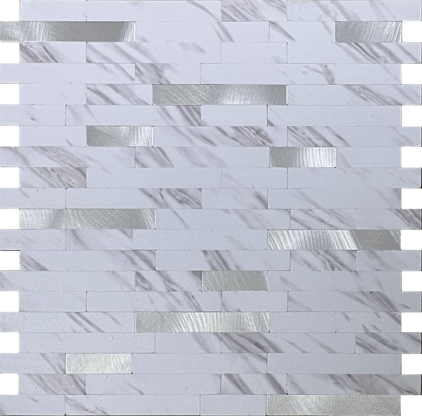 WEIMEISC 10 Sheets Peel and Stick Backsplash Tile - Self Adhesive PVC Mixed Metal Kitchen Wall Tiles, Waterproof & Easy to Install (White) - Perfect for Kitchen, Bathroom, Laundry Room & RV Remodeling