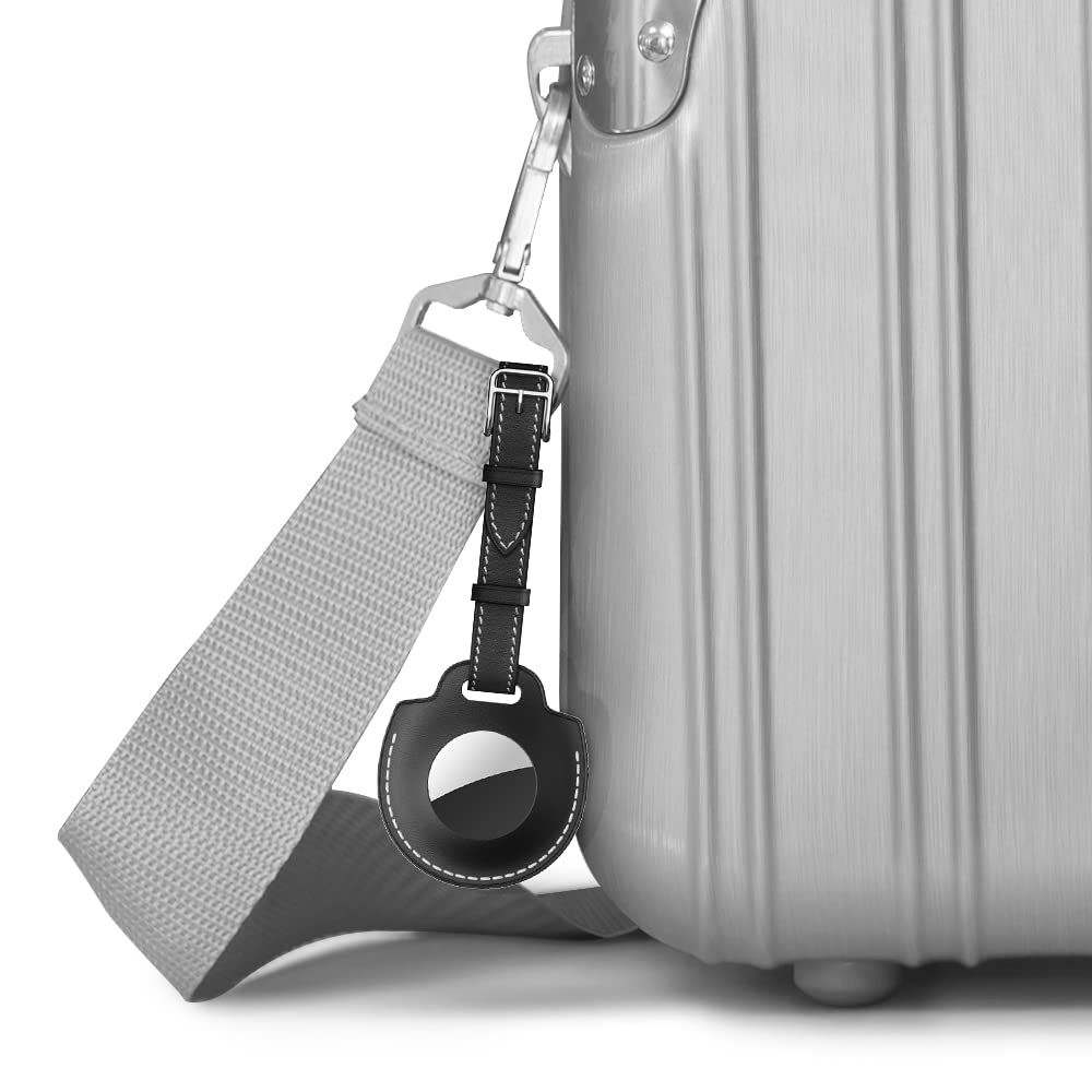 Premium Leather AirTag Case with Keychain - Durable Airtags Tracker Cover for Luggage, Bags & Accessories (Black) | Perfect for Travel, Keys & Personal Item Tracking