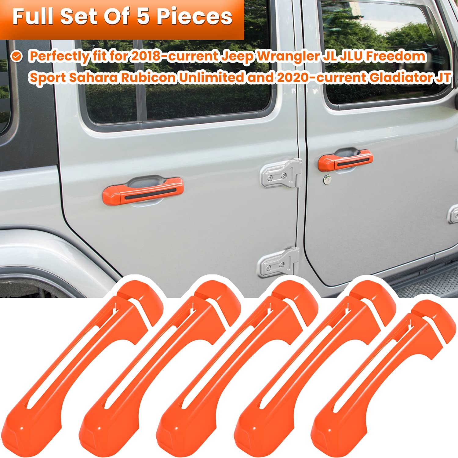 Jeep Wrangler Door Handle Covers 2018-2024 | 5PCS Orange Trim for JL/JLU - Off-Road Protection