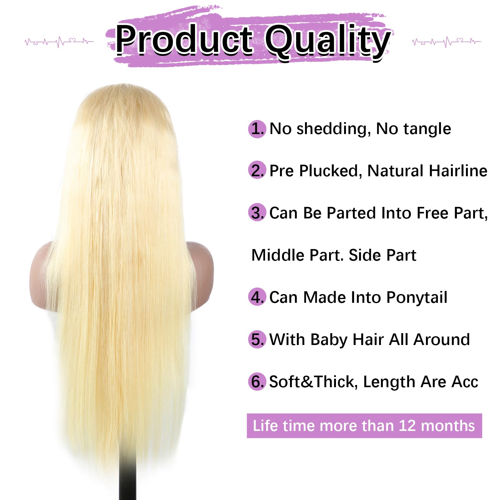613 Blonde Lace Front Wig Human Hair 13x6 HD Lace Frontal - 180% Density Straight Glueless Wig with Baby Hair & Pre-Plucked Hairline (30 Inch) - Perfect for Cosplay, Daily Wear & Special Occasions