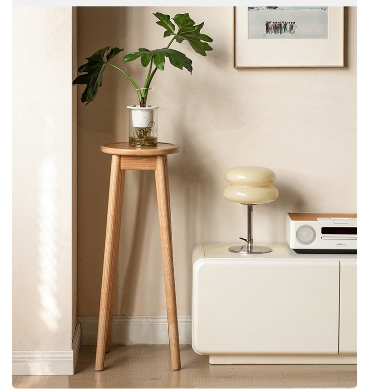 Solid Oak Wood Modern Small Flower Stand - Elegant Plant Display for Home, Office, and Garden Decor