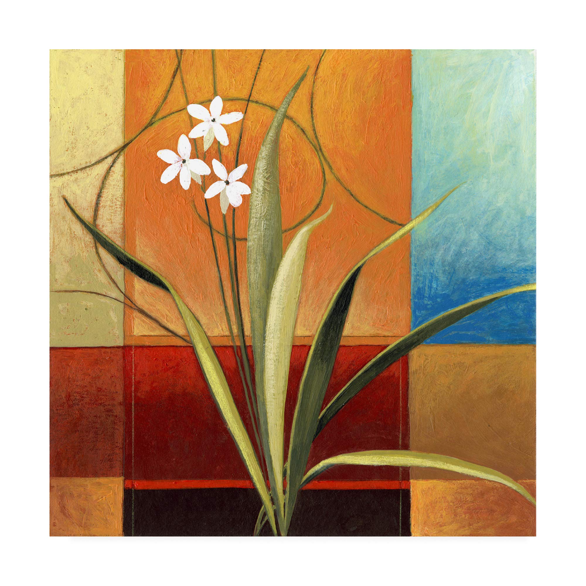 Pablo Esteban Narrow Palm On Patches 18x18 Fine Art Print - Tropical Beach Wall Decor for Living Room, Bedroom & Office