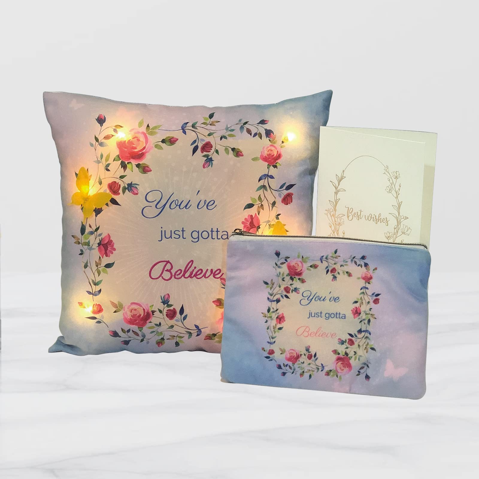 Green Light Up Square Pillow & Makeup Bag Set - 3pc Holiday Gift for Adults/Kids - Perfect for Birthday & Home Decor