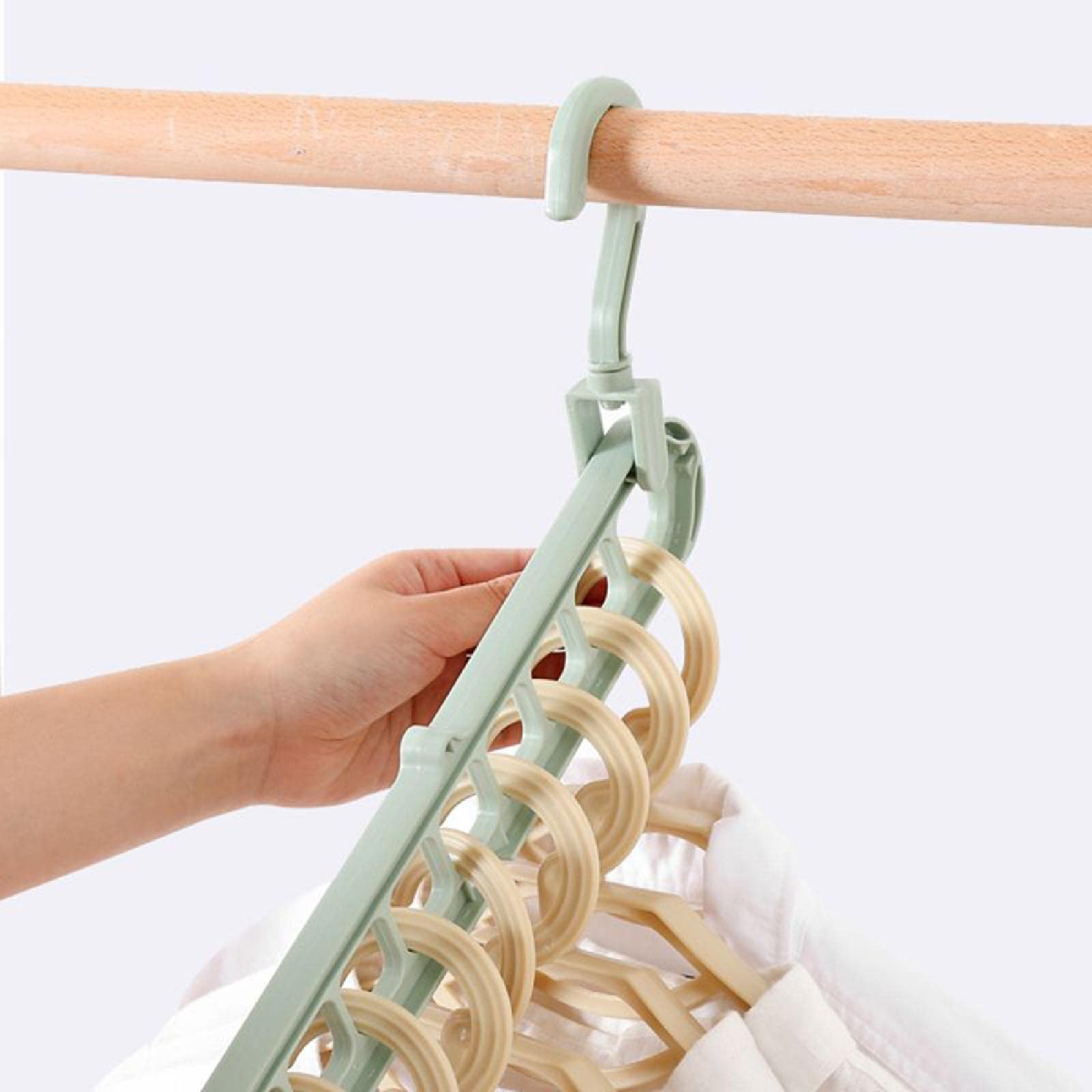 TopHomer 5-Pack Space Saving Clothes Hanger Organizer - Multi-Functional Rotating Anti-Skid Coat Hangers for Closet & Wardrobe Storage (Green) - Perfect for Small Spaces, Dorm Rooms & Travel Organization