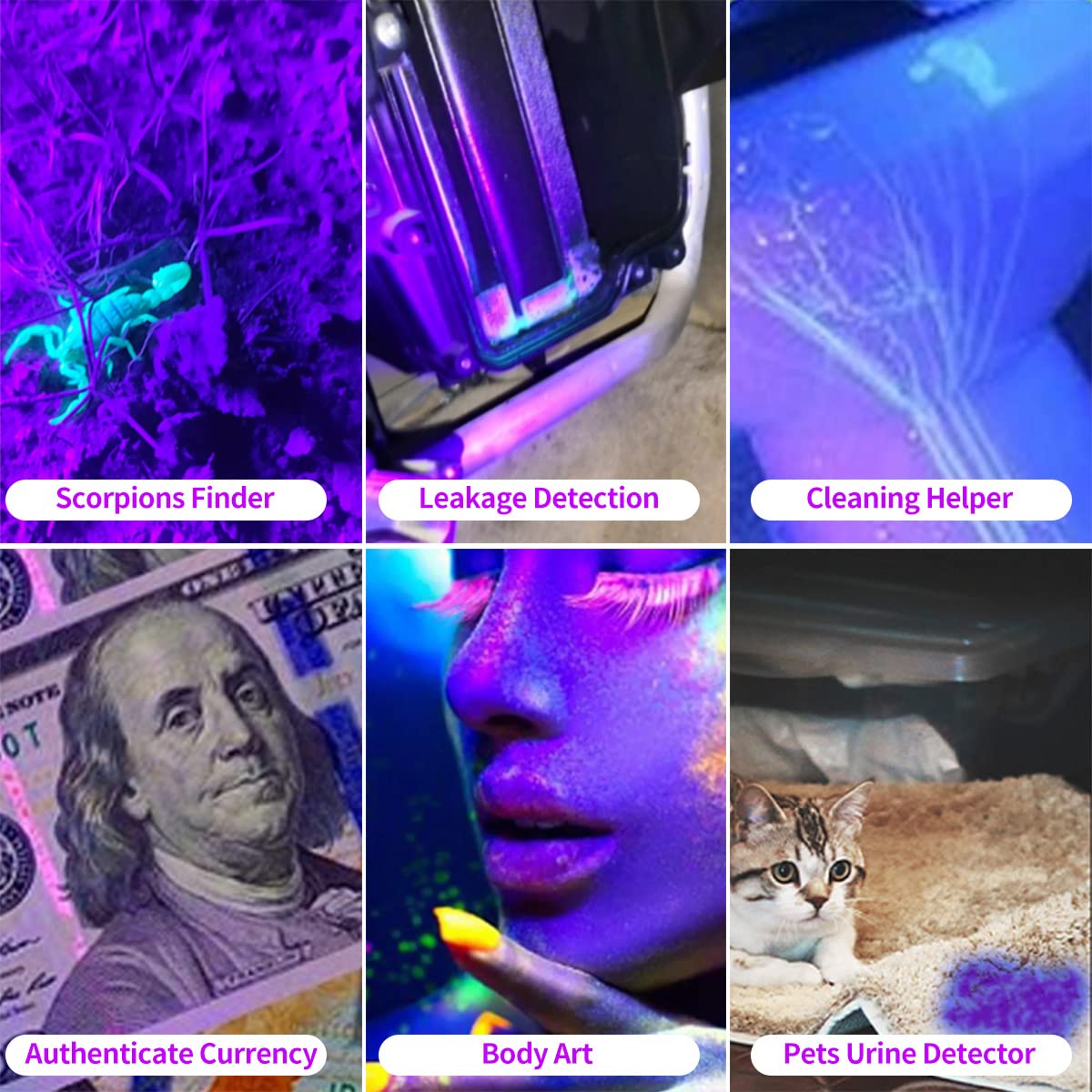 Rechargeable 395nm UV Black Light Flashlight - Mini Portable LED Flashlight for Detecting Dry Stains, Bed Bugs, Scorpions | Perfect for Home Inspection, Pet Urine Detection & Nighttime Hunting