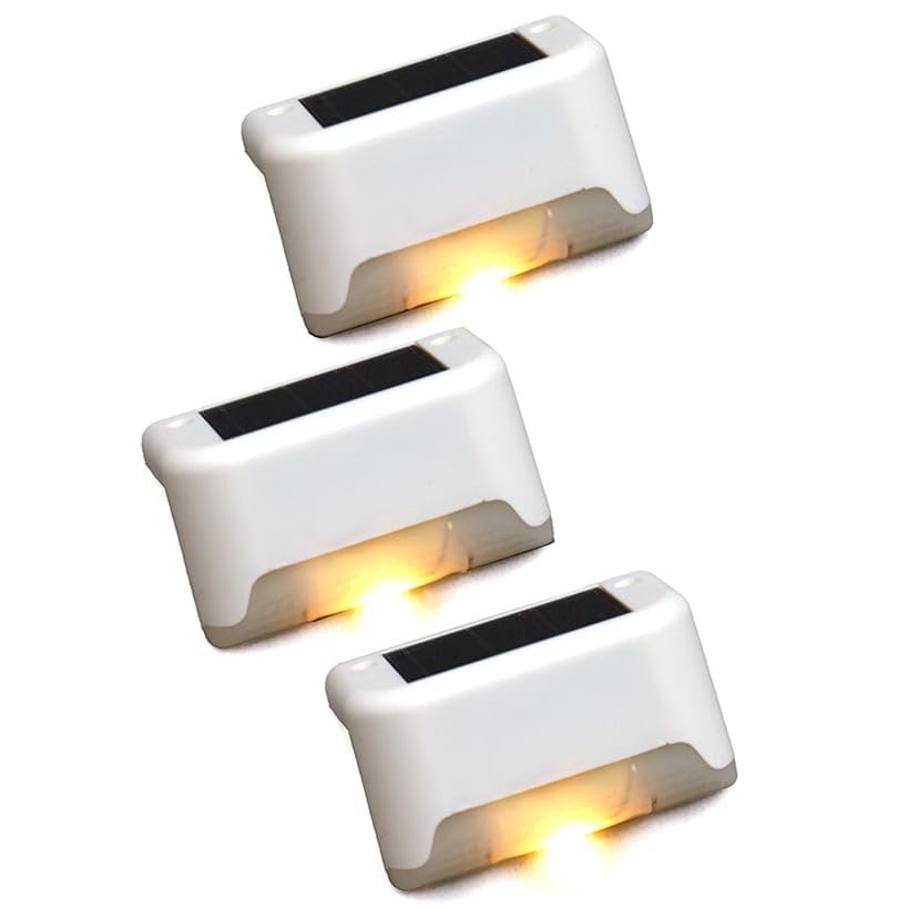 Solar Deck Lights Outdoor - White Set of 3, Waterproof Solar Powered Pathway Lights for Garden, Patio, Porch, Yard, Walkway - Dusk to Dawn Auto On/Off Landscape Lighting