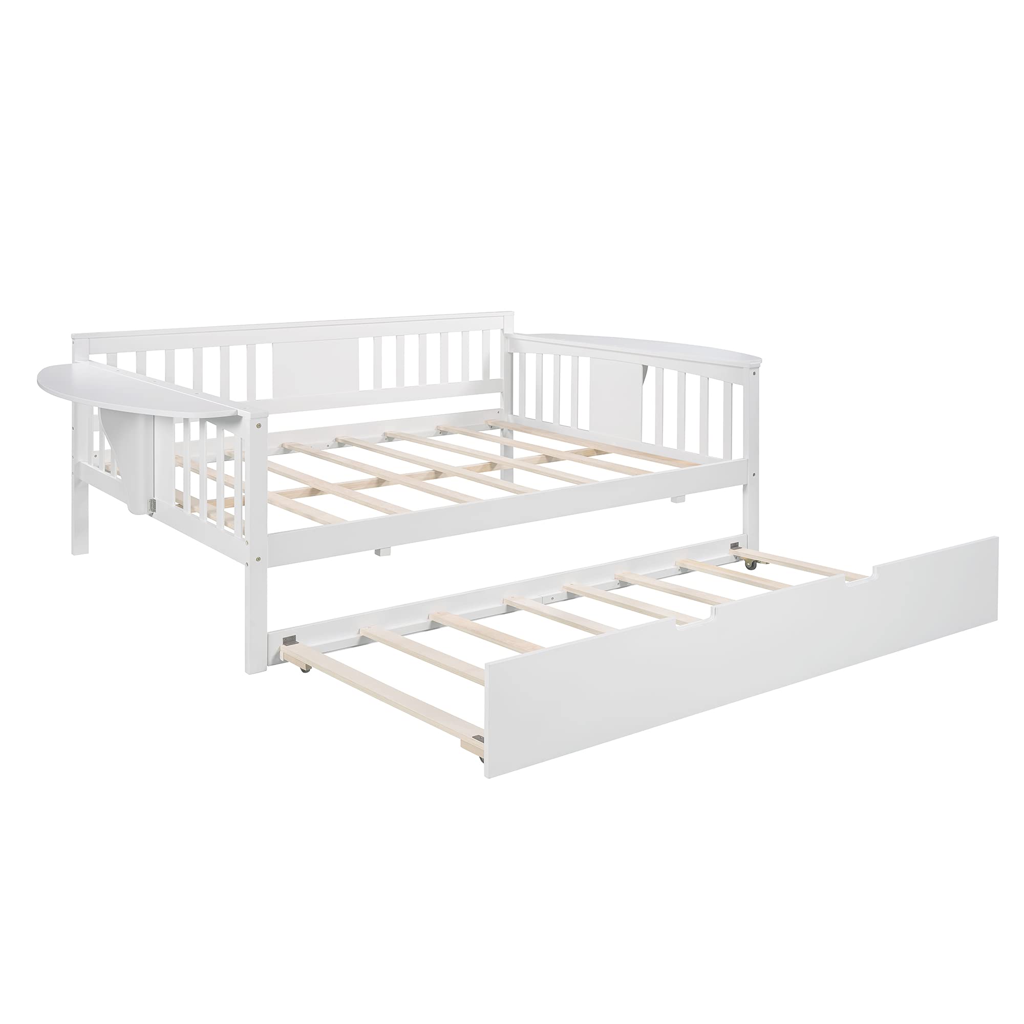 Full Size Daybed with Twin Trundle - Wooden Sofa Bed with Slat Support, No Box Spring Needed, Easy Assembly - Perfect for Bedroom, Guest Room, Living Room & Small Spaces (White)