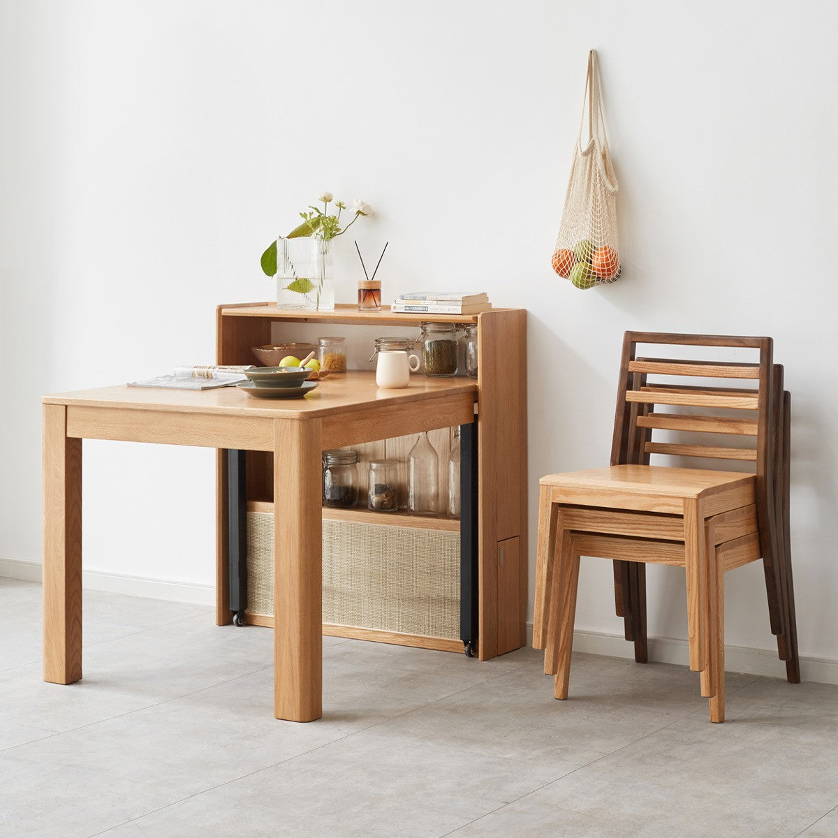 Solid Oak Wood Extendable Dining Table & Buffet Sideboard - Perfect for Small Spaces, Entertaining, and Modern Farmhouse Decor