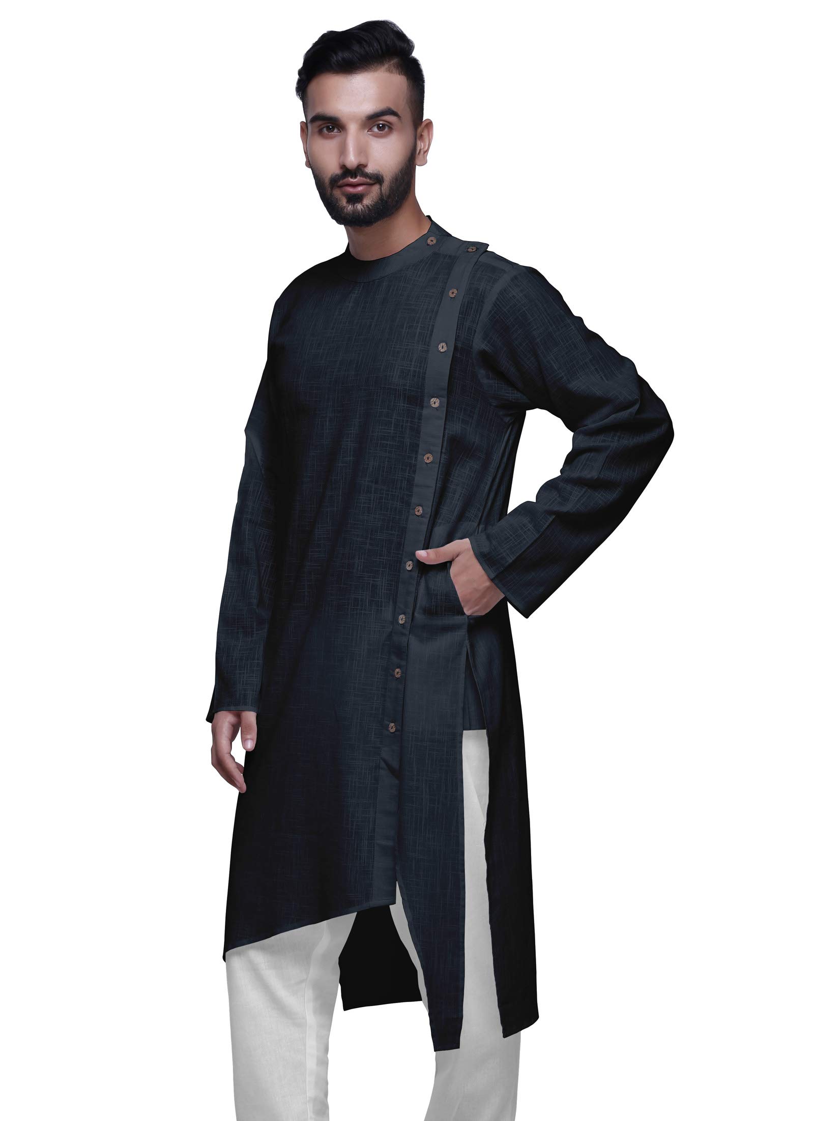Atasi Men's Solid Satin Slub Long Sleeve Kurta Shirt | Elegant Traditional Wear for Festivals, Weddings & Formal Events