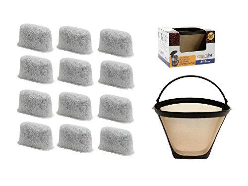 Premium GoldTone 8-12 Cup Coffee Filter & 12-Pack Charcoal Water Filters - Compatible with Cuisinart Coffee Makers (Replaces Cuisinart No.4 Cone Filter & Water Filter) - Perfect for Home Brewing, Office Use & Camping Trips