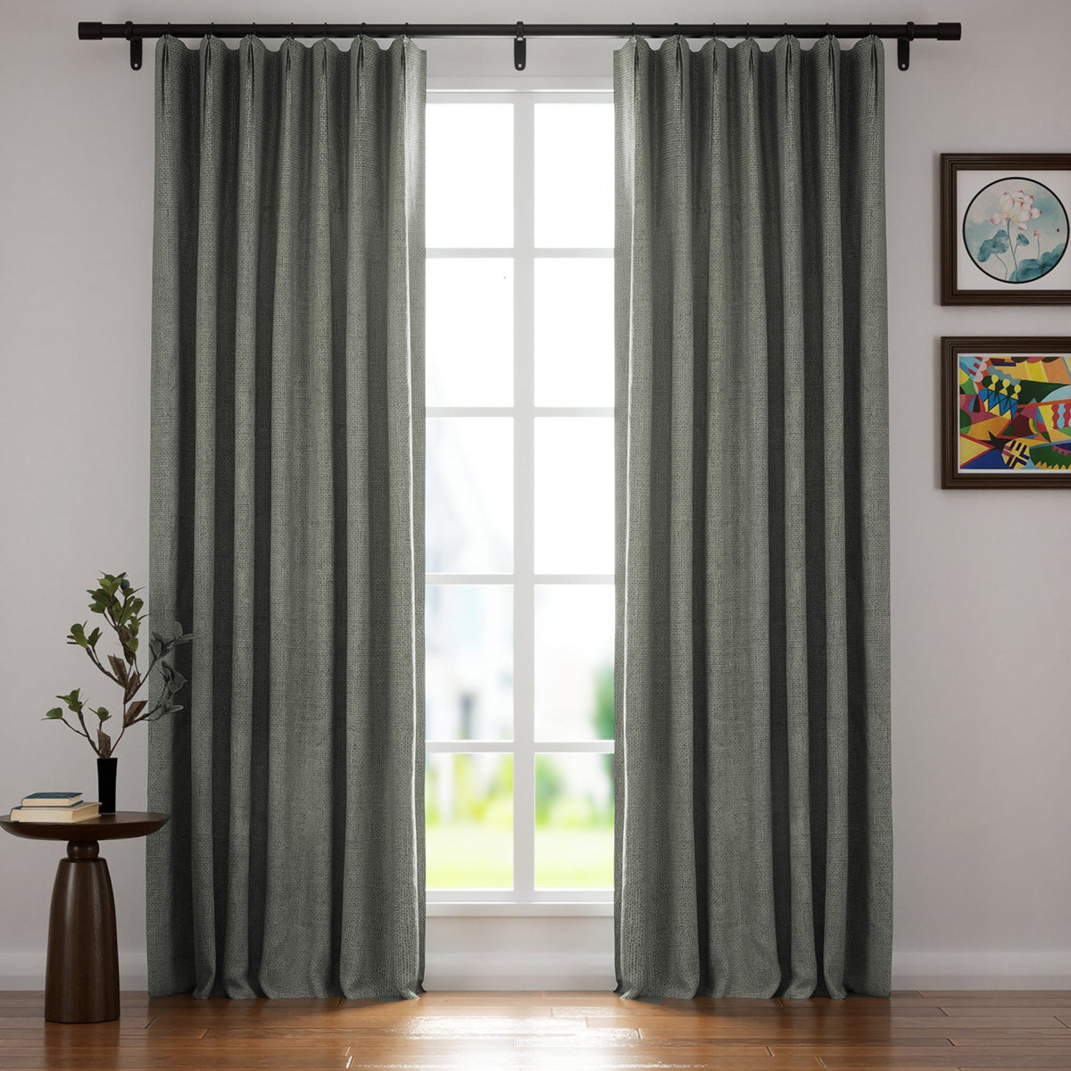 Organic Natural Soft White Villa Linen Blackout Curtains - Custom Pleated Drapes for Bedroom & Living Room Window Treatments | Noise Reducing & Light Blocking