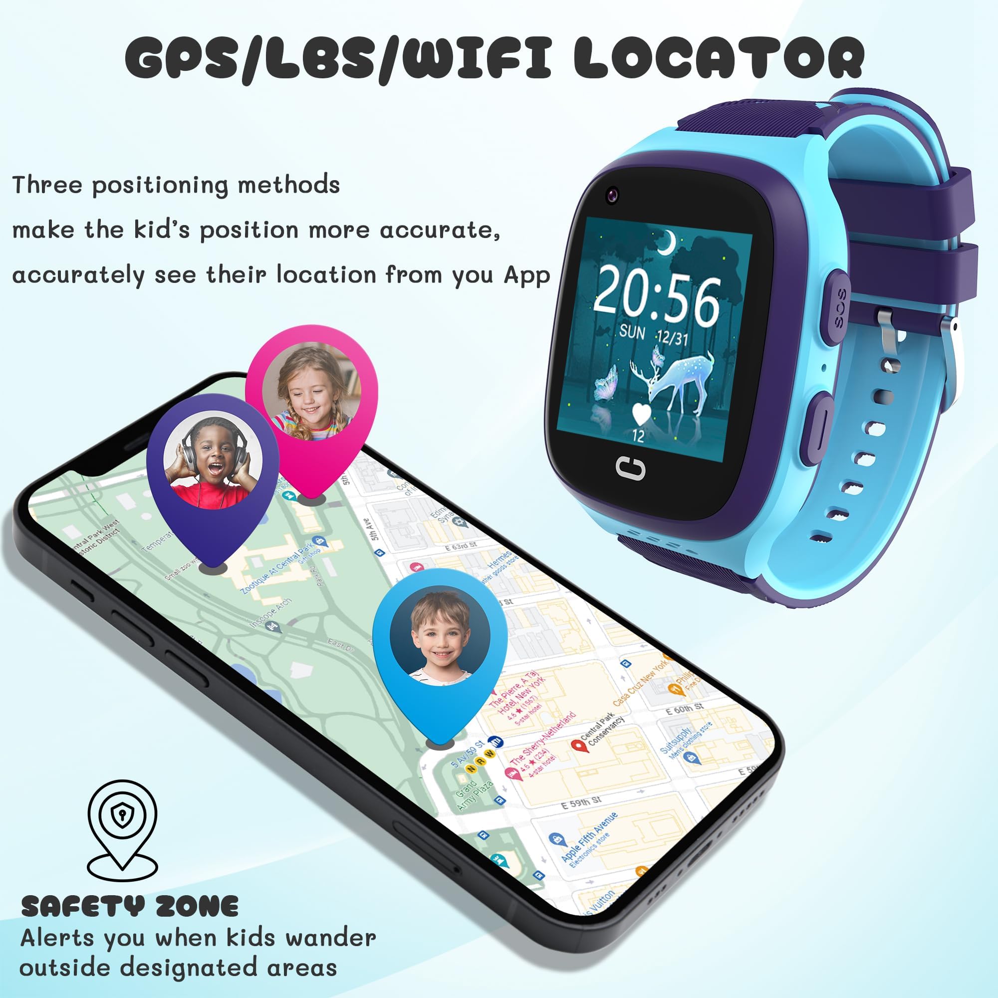 Kids GPS Smart Watch with SOS Call, Step Counter & Alarm - Waterproof Tracker for Boys & Girls Ages 3-12 | Perfect for School, Outdoor Play & Birthday Gifts