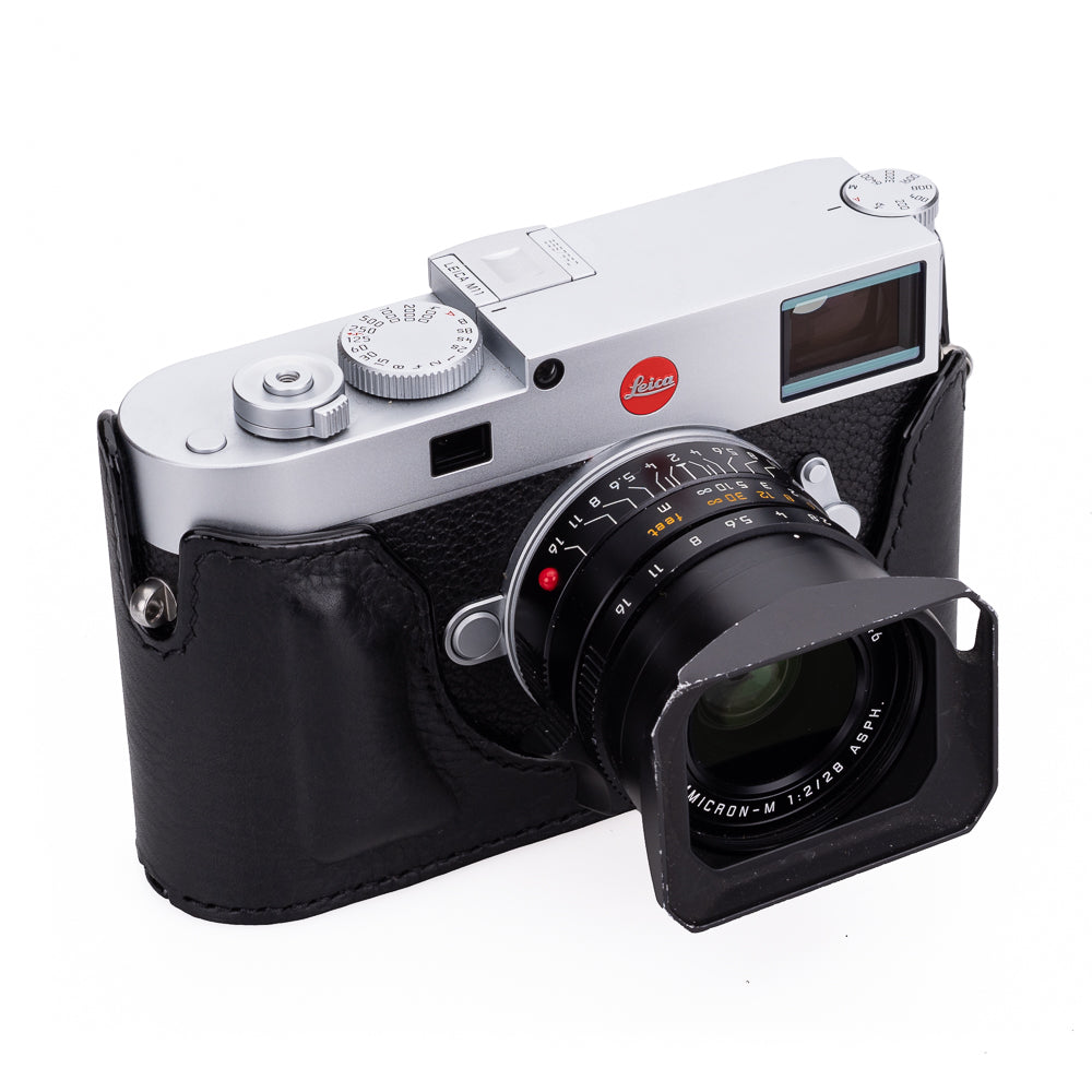 Arte di Mano Premium Leather Half Case for Leica M11 Camera - Minerva Black with Black Stitching - Easy Battery Access - Perfect for Street Photography & Travel Protection
