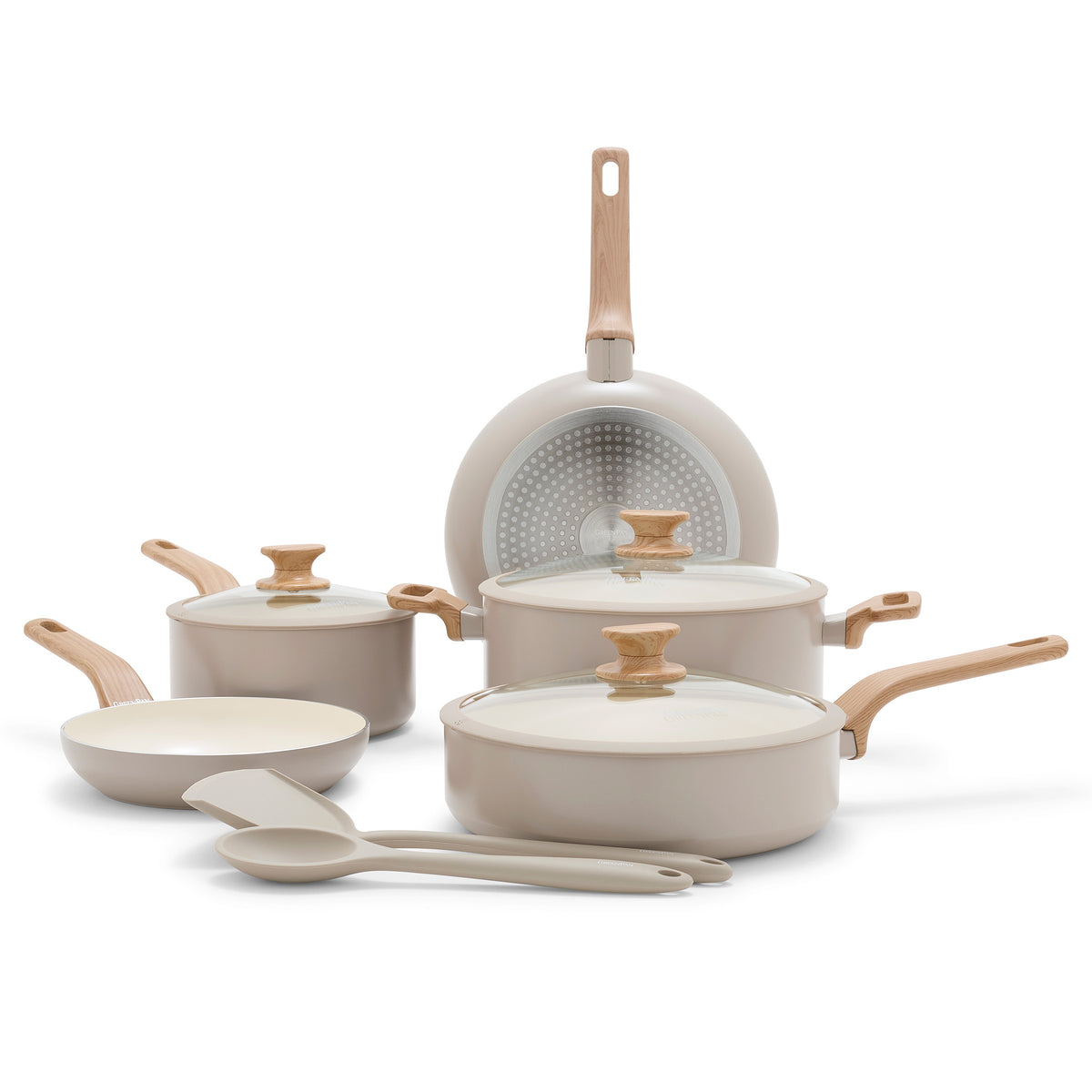 Premium Essence Ceramic Nonstick 10-Piece Cookware Set - Eco-Friendly, PFOA-Free, Dishwasher Safe - Perfect for Sauteing, Frying & Everyday Cooking | Taupe Color