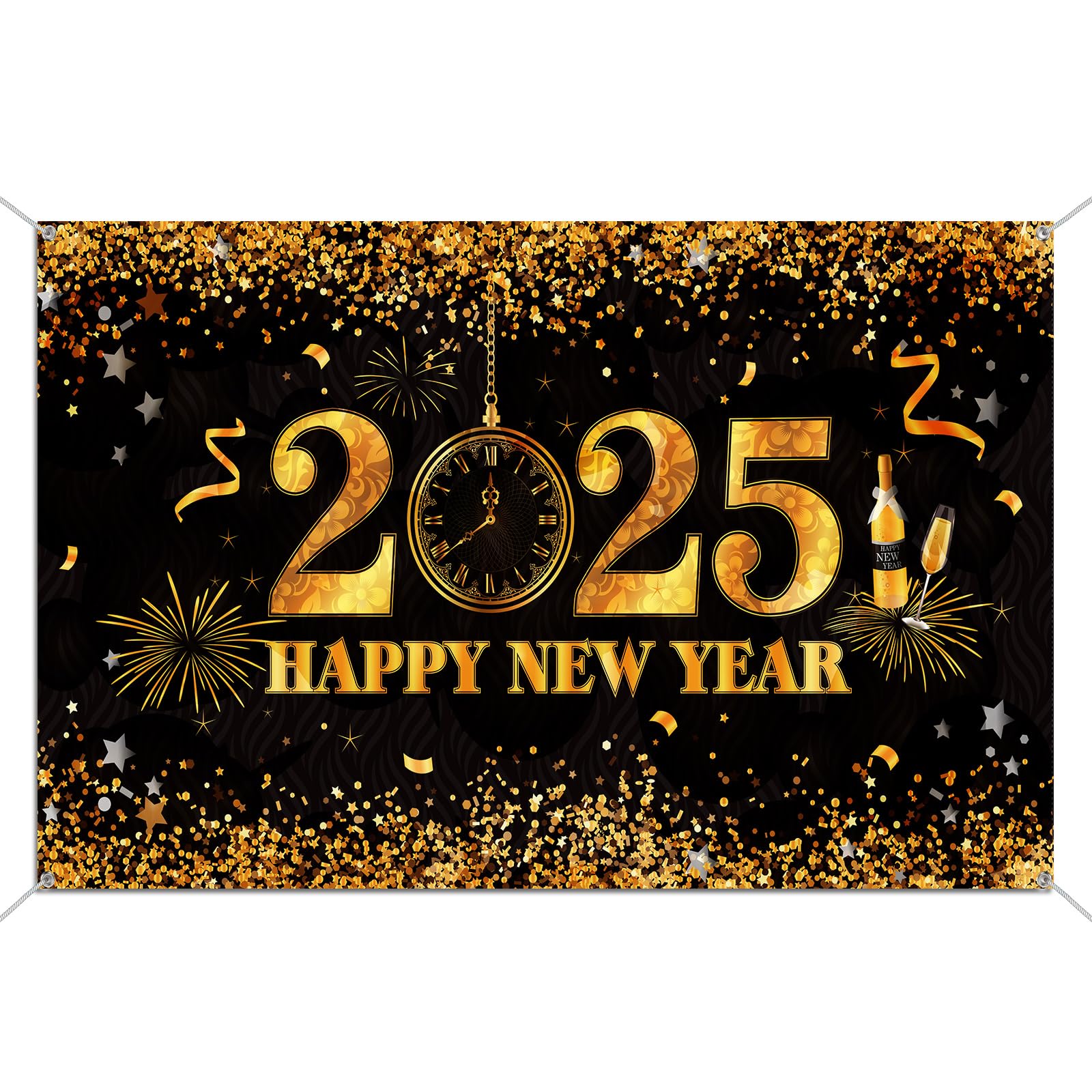 2025 New Year Party Banner - 72.8x43.3 Inch Large Happy New Year Backdrop for Photo Booth, Wall Decor & Celebration - Sumind NYE Party Supplies for Festive Home, Office & Event Decorations