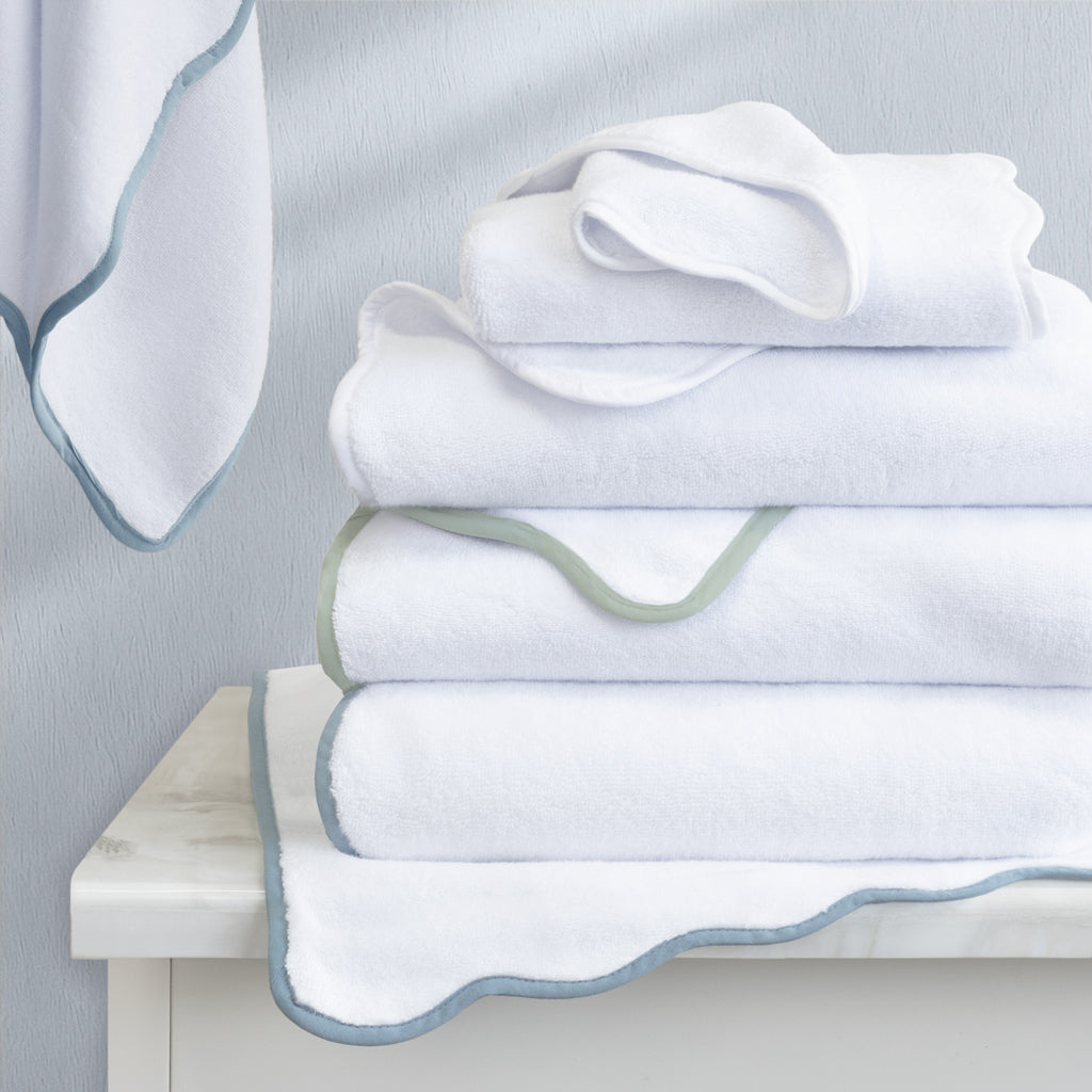 Soft Green Scalloped Plush White Hand Towel - Premium Absorbent Bath & Kitchen Towel for Spa, Gym, and Home Use