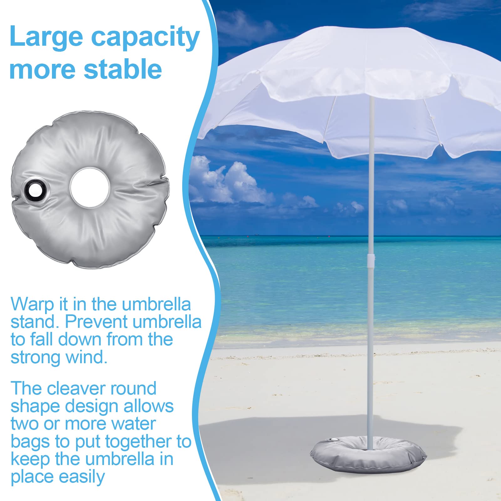 Tondiamo 2 Pack 20.87 Inch Water-Filled Umbrella Base Weights - Heavy Duty Sand Bags for Outdoor Patio, Beach, Garden & Pool Use - Supports Up to 26.5 lbs - Portable Collapsible Sun Shade Stand Holder (20.87