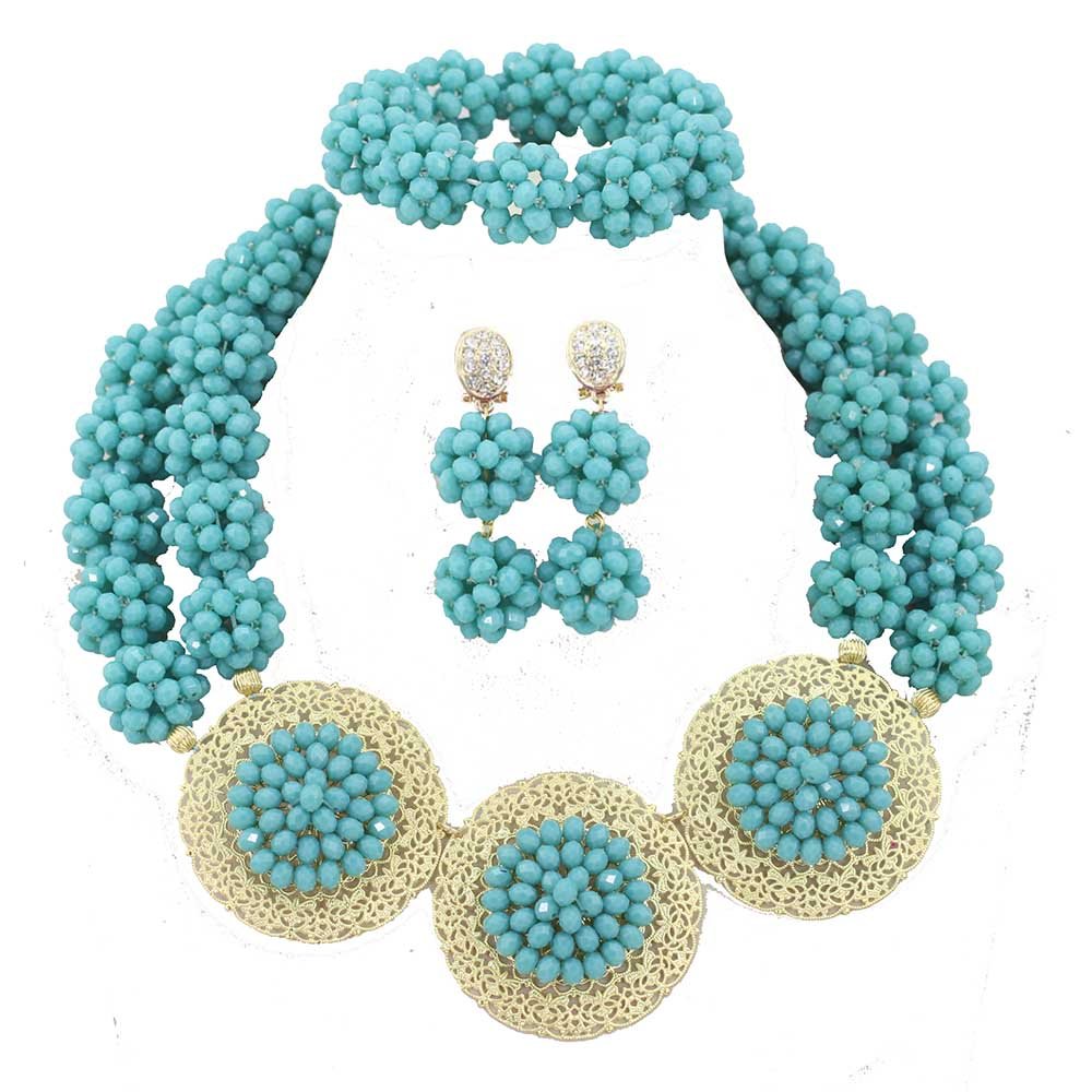 2 Rows Crystal Ball African Beads Jewelry Set - Nigerian Bridal Jewelry Set for Weddings & Special Occasions - Traditional African Wedding Accessories for Brides & Cultural Celebrations