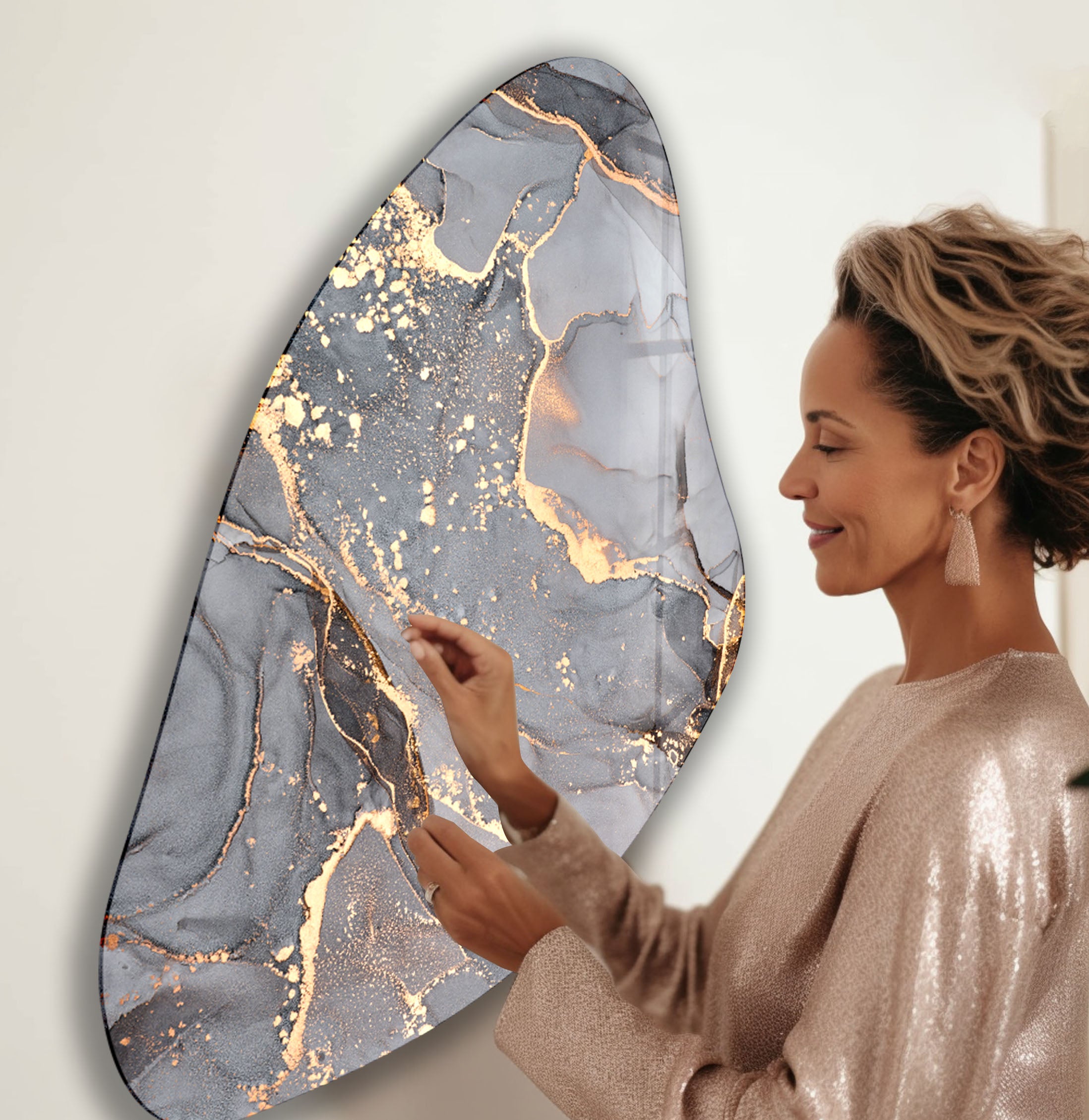 Abstract Grey Alcohol Ink Irregular Glass Wall Art - Handmade Modern Home Decor for Living Room, Bedroom, Office - Unique Gift Idea for Housewarming & Interior Design